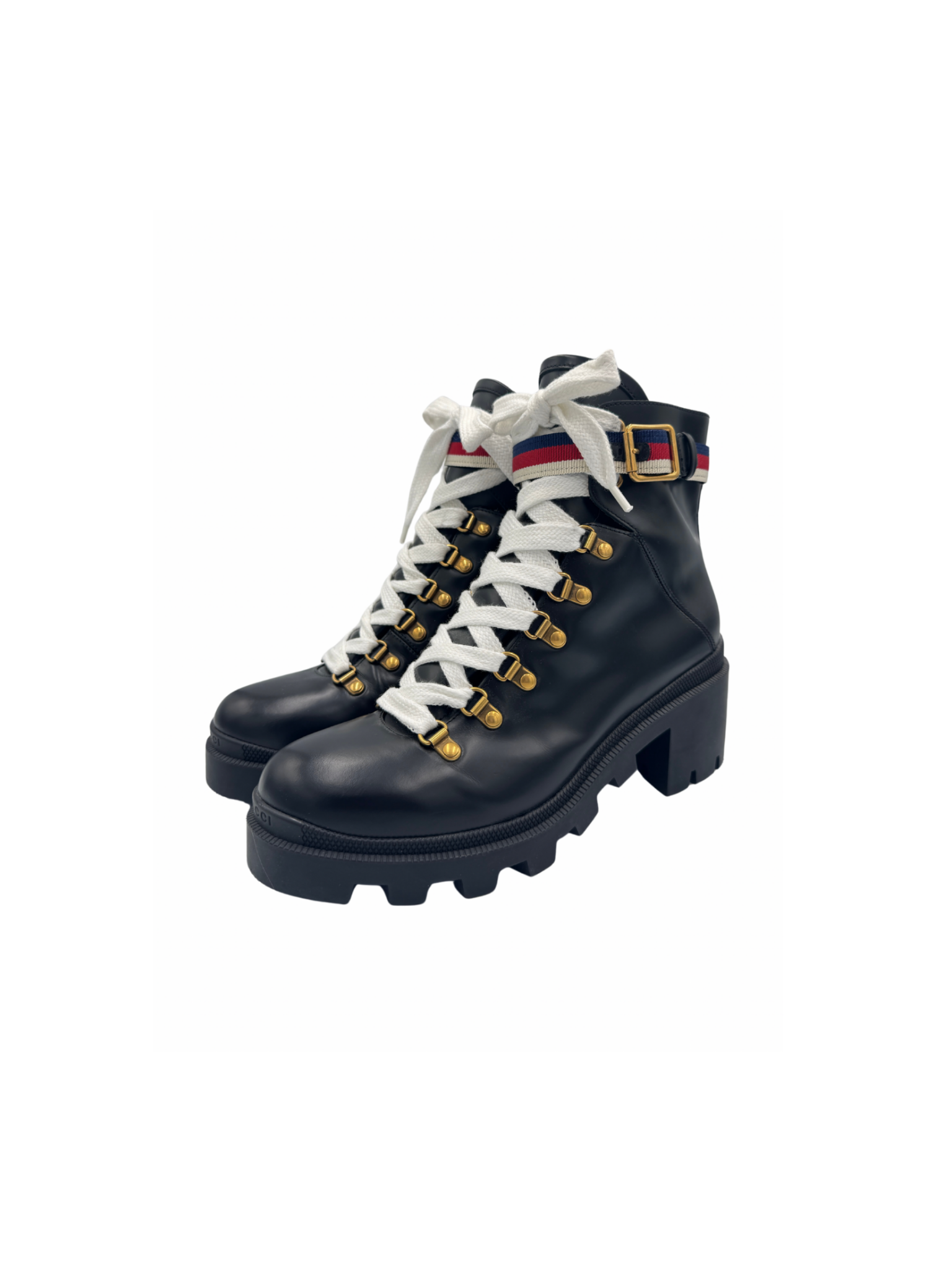 Size 40 Sylvie Web Lace-Up Combat Boots in Black Smooth Leather
