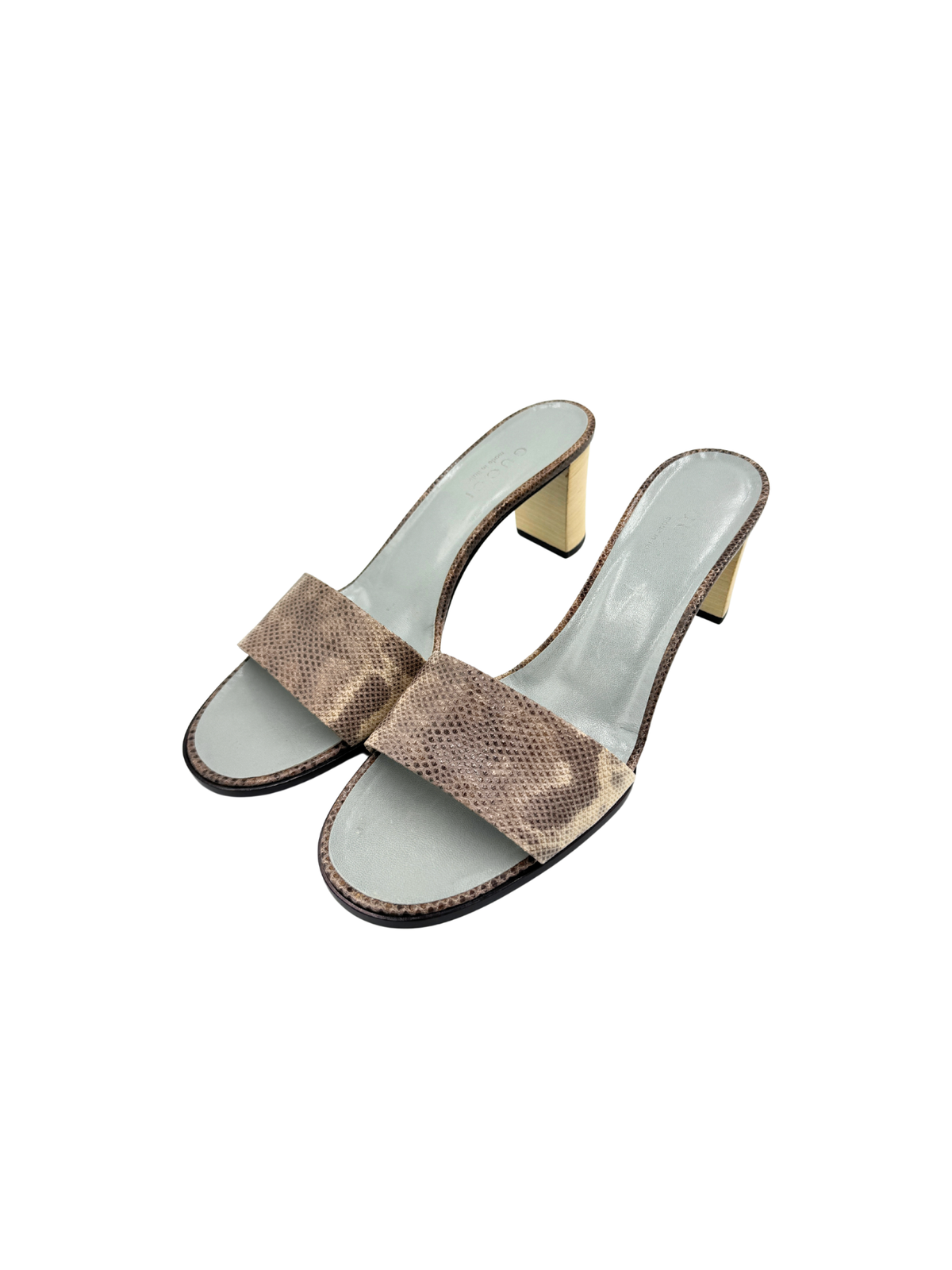 Size 9 Vintage Tom Ford Era Snakeskin Slip-On Mule Sandals in Grey/Ivory Snakeskin