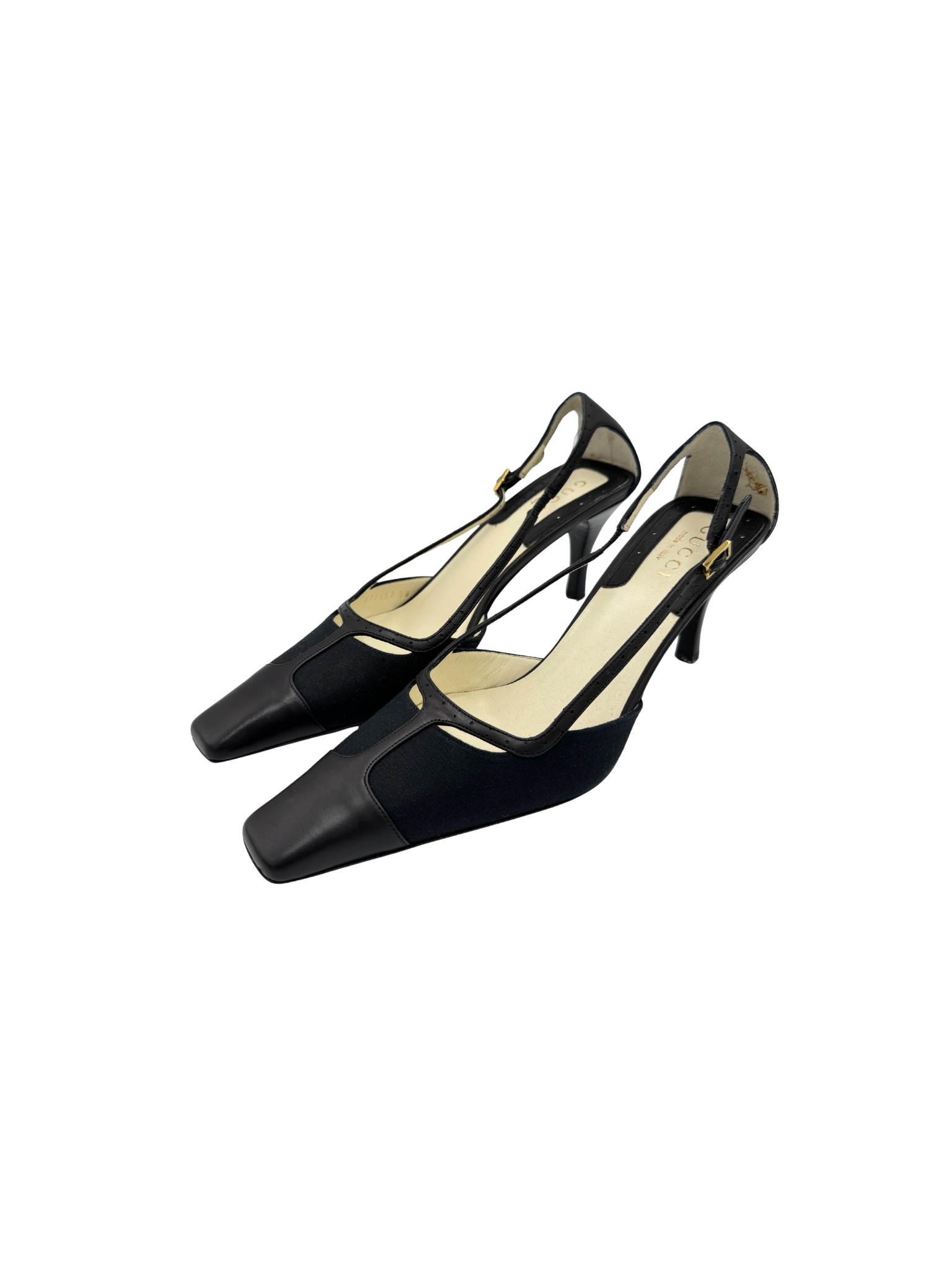 Size 38.5 Vintage Tom Ford Era Slingback Pumps in Black Leather & Canvas