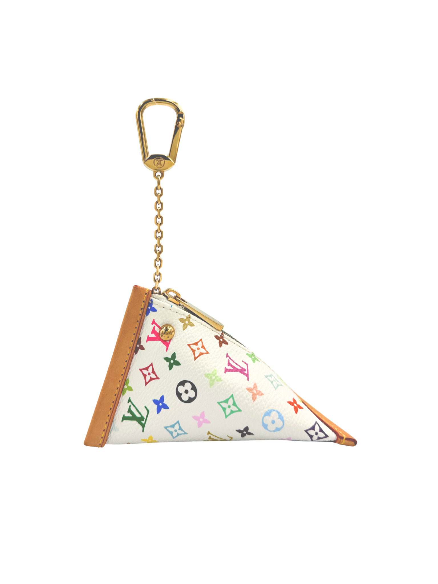 Vintage Limited Edition 2005 Takashi Murakami Monogram Multicolore Berlingot Coin Pouch / Bag Charm Keychain in White Multicolor Coated Canvas and Leather (Copy)