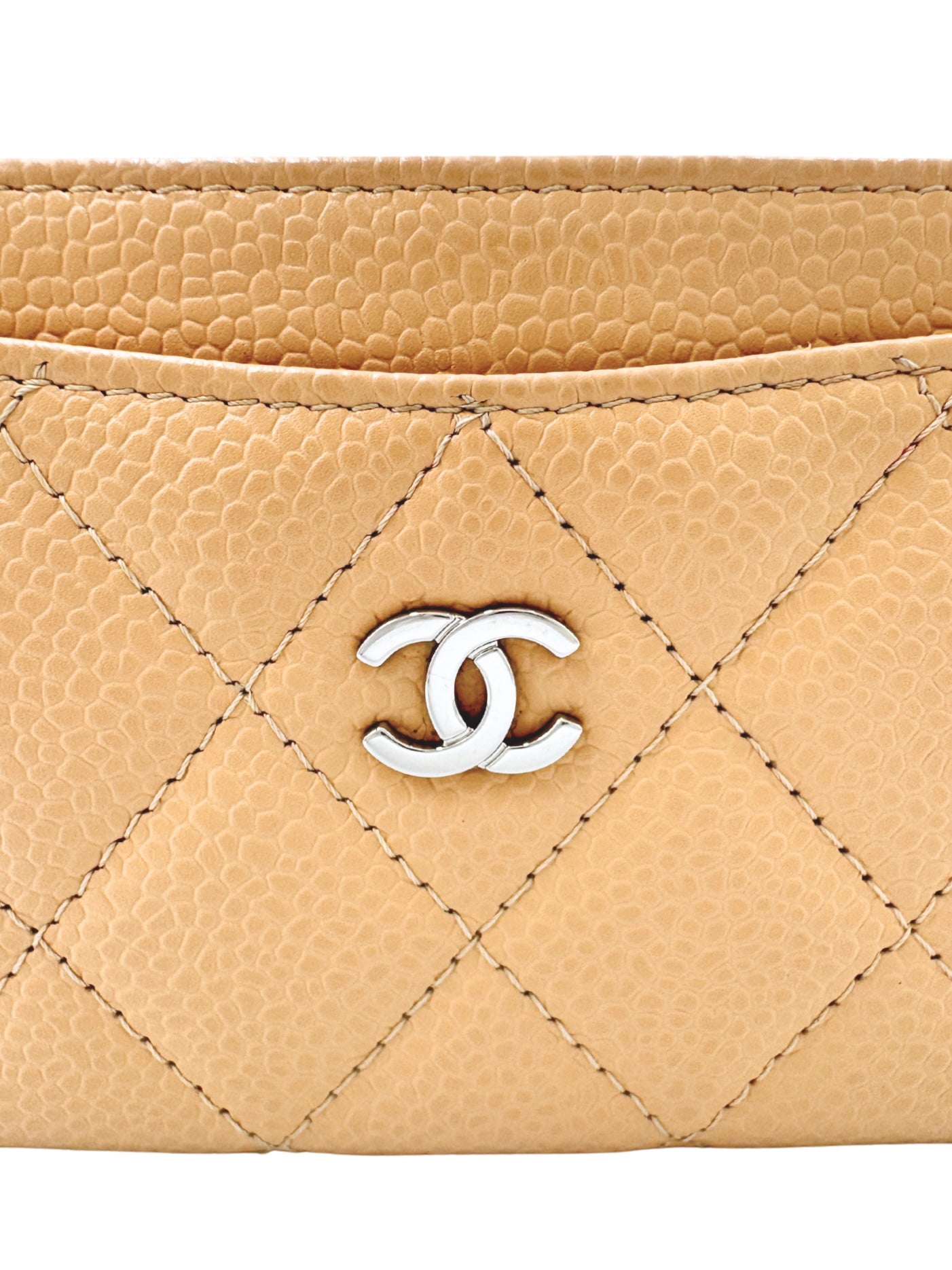 Classic Quilted CC Card Holder Wallet in Beige Claire Caviar Leather