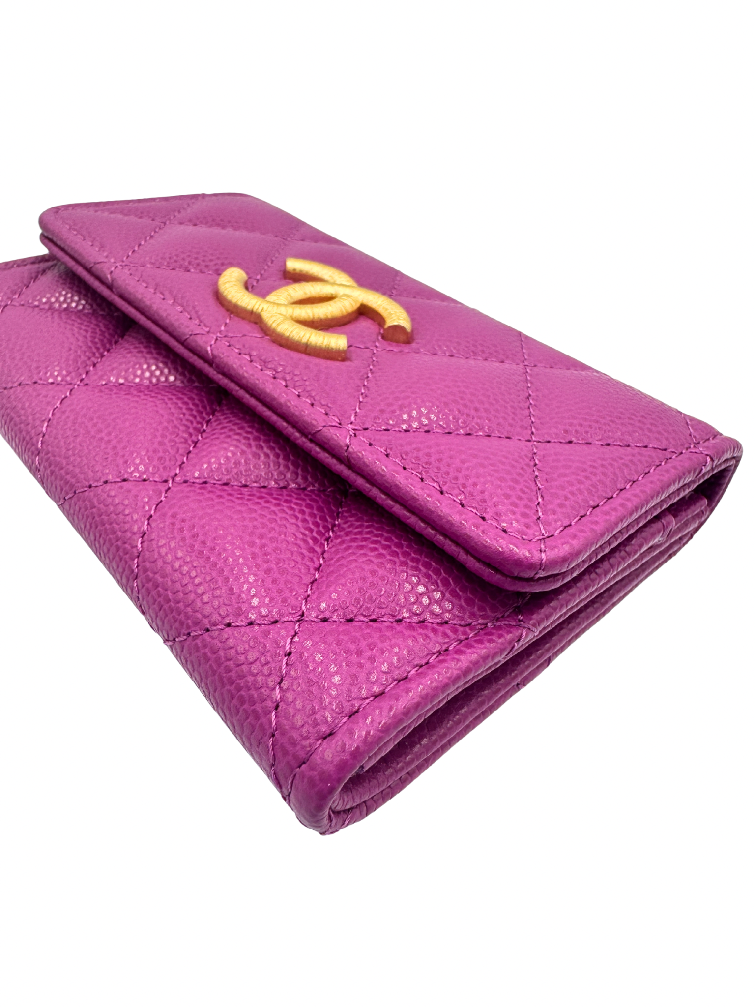 Classic Flap Card Holder Wallet in Fuchsia Caviar Leather