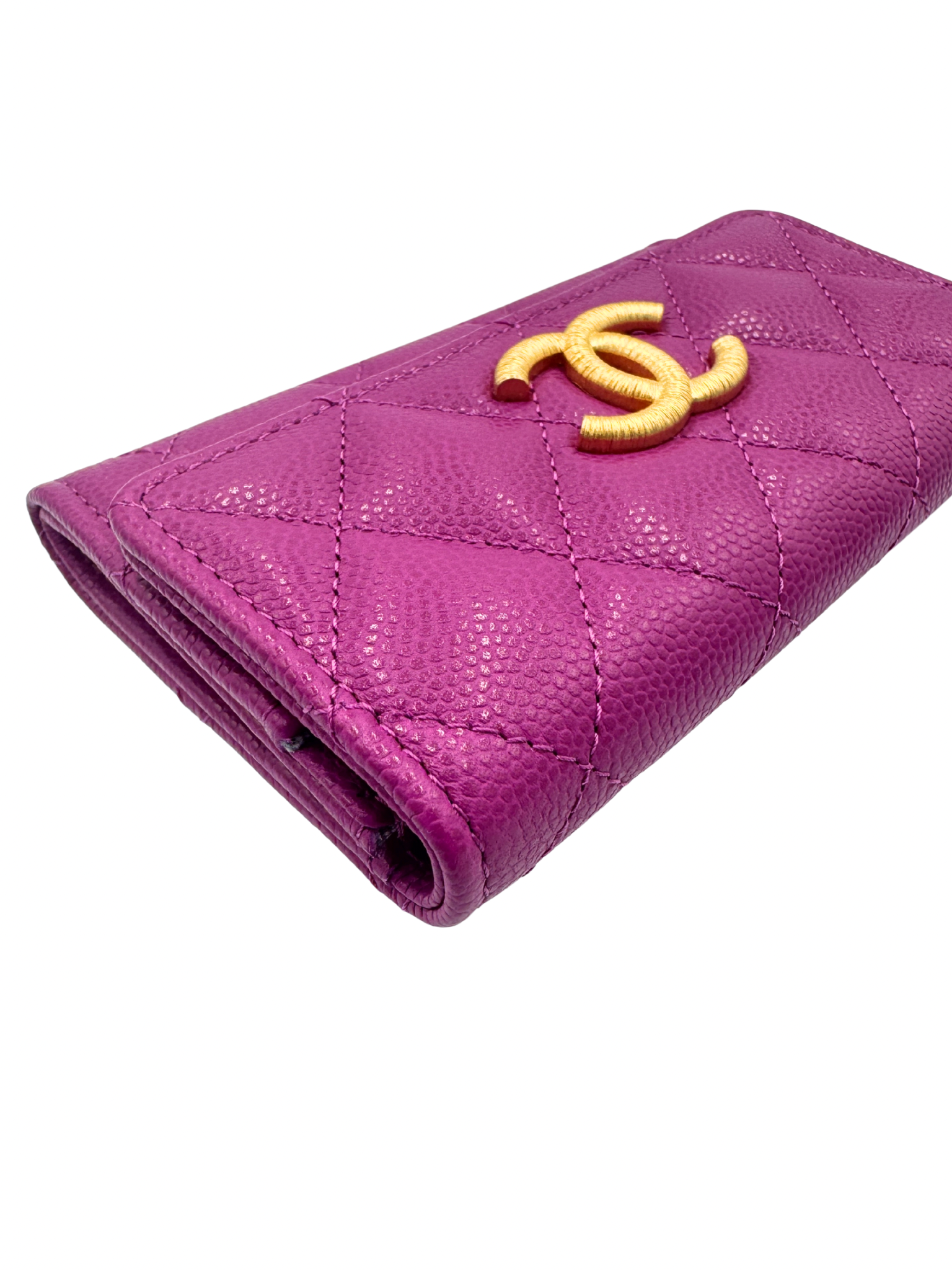 Classic Flap Card Holder Wallet in Fuchsia Caviar Leather