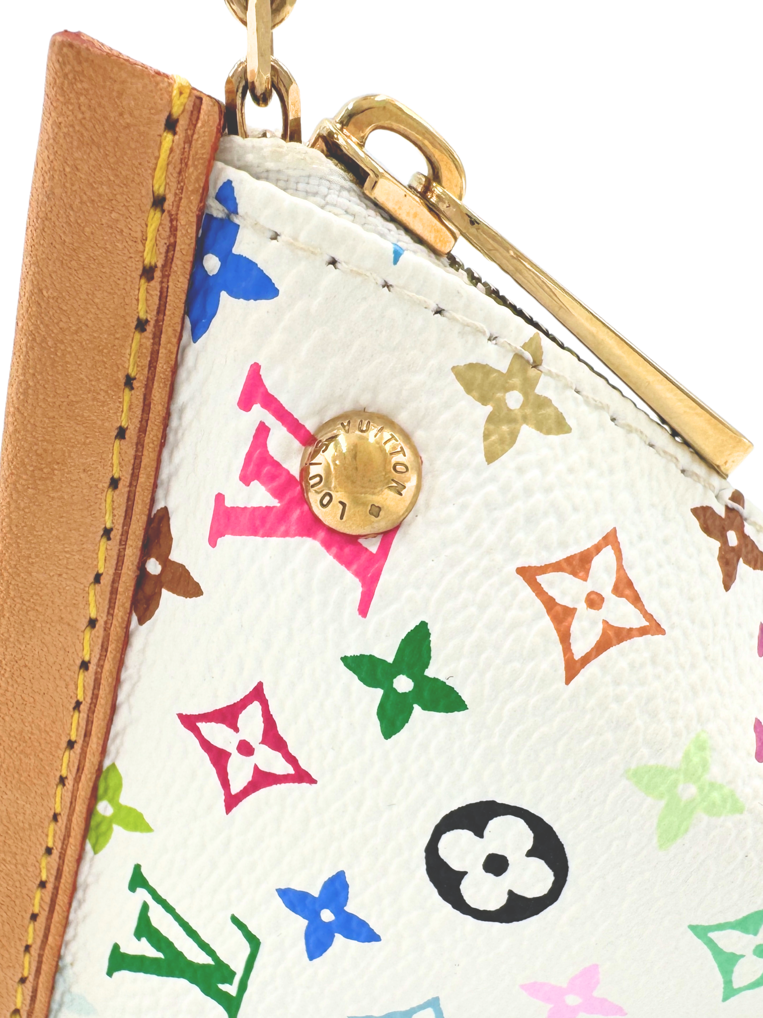 Vintage Limited Edition 2005 Takashi Murakami Monogram Multicolore Berlingot Coin Pouch / Bag Charm Keychain in White Multicolor Coated Canvas and Leather (Copy)