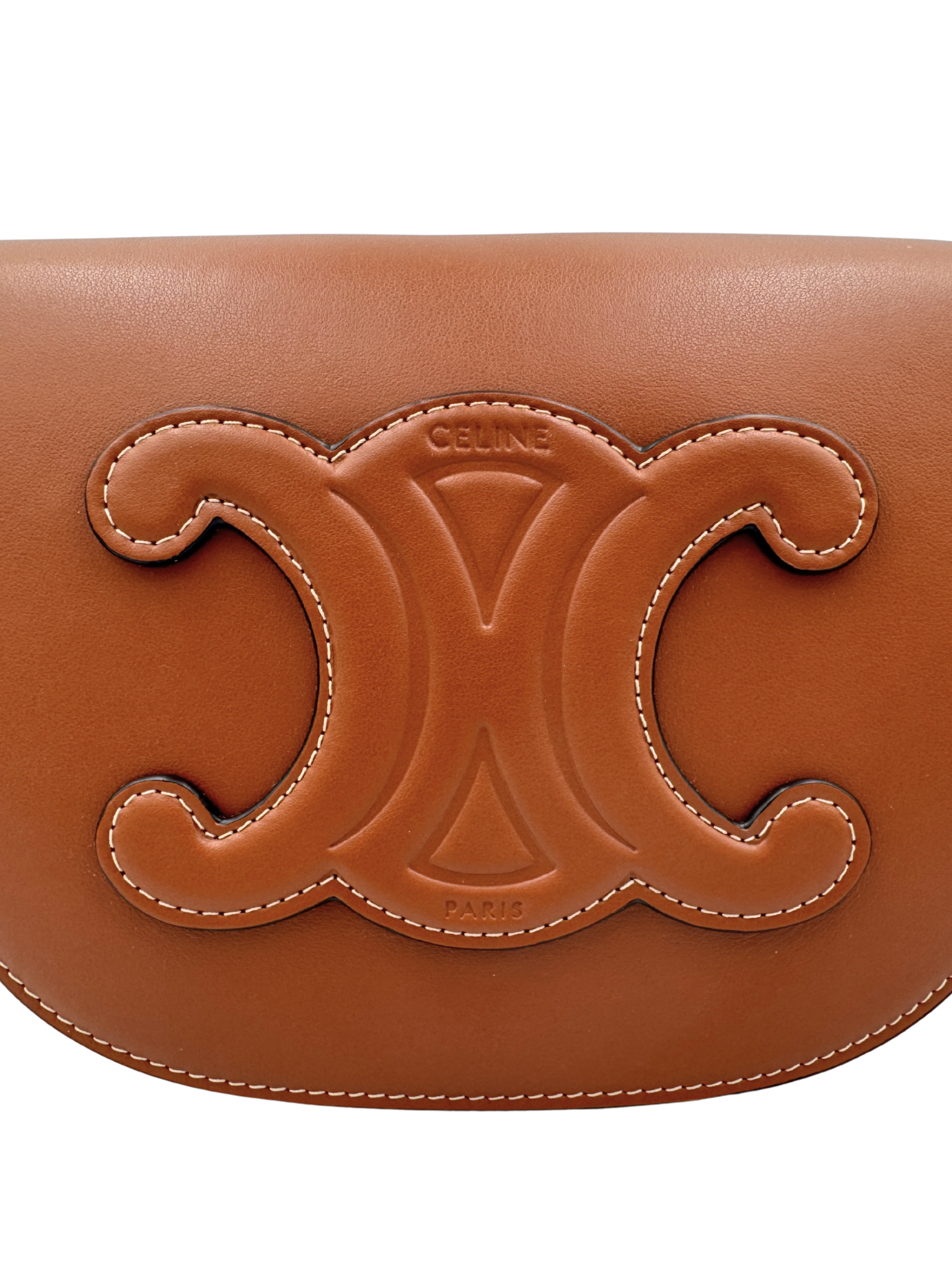 Triomphe Folco Cuir Crossbody Bag in Cognac Leather