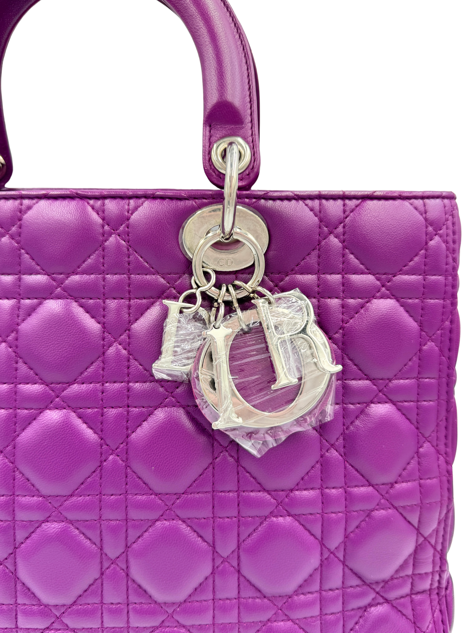 Large Classic Cannage Quilted Lady Dior Tote Bag in Purple Leather