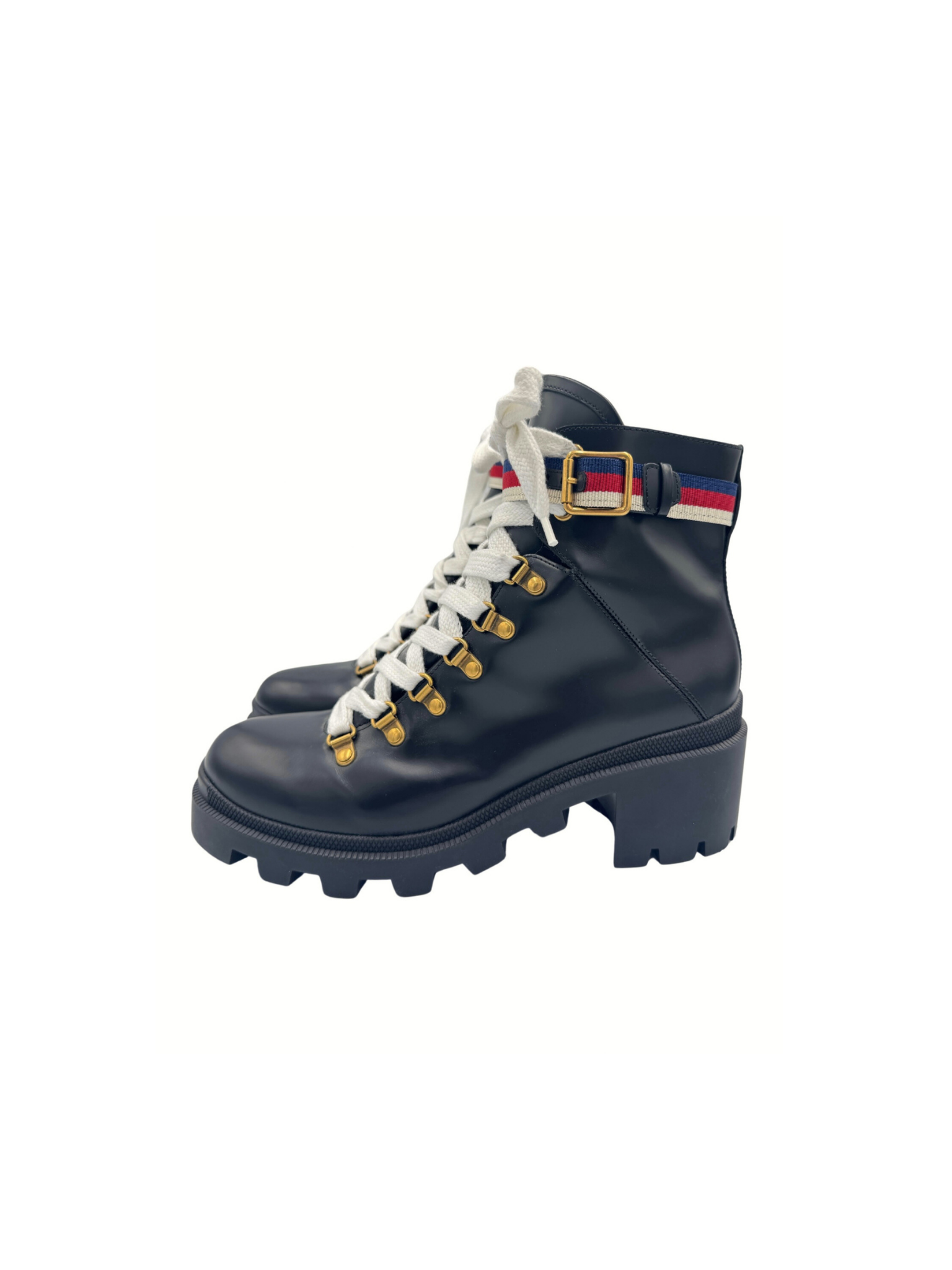 Size 40 Sylvie Web Lace-Up Combat Boots in Black Smooth Leather