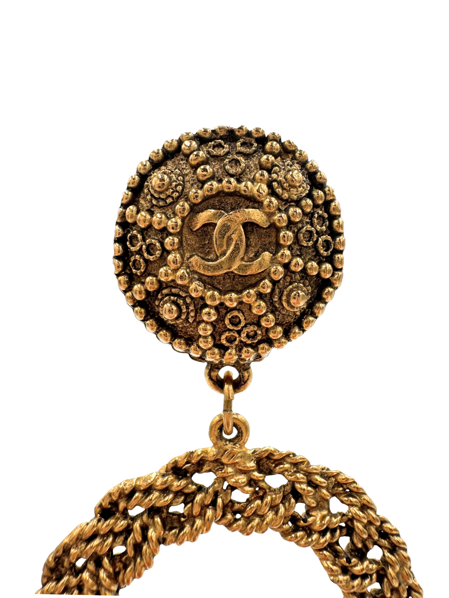 Vintage Braided Drop Hoop CC Earrings in 24k Plated Gold