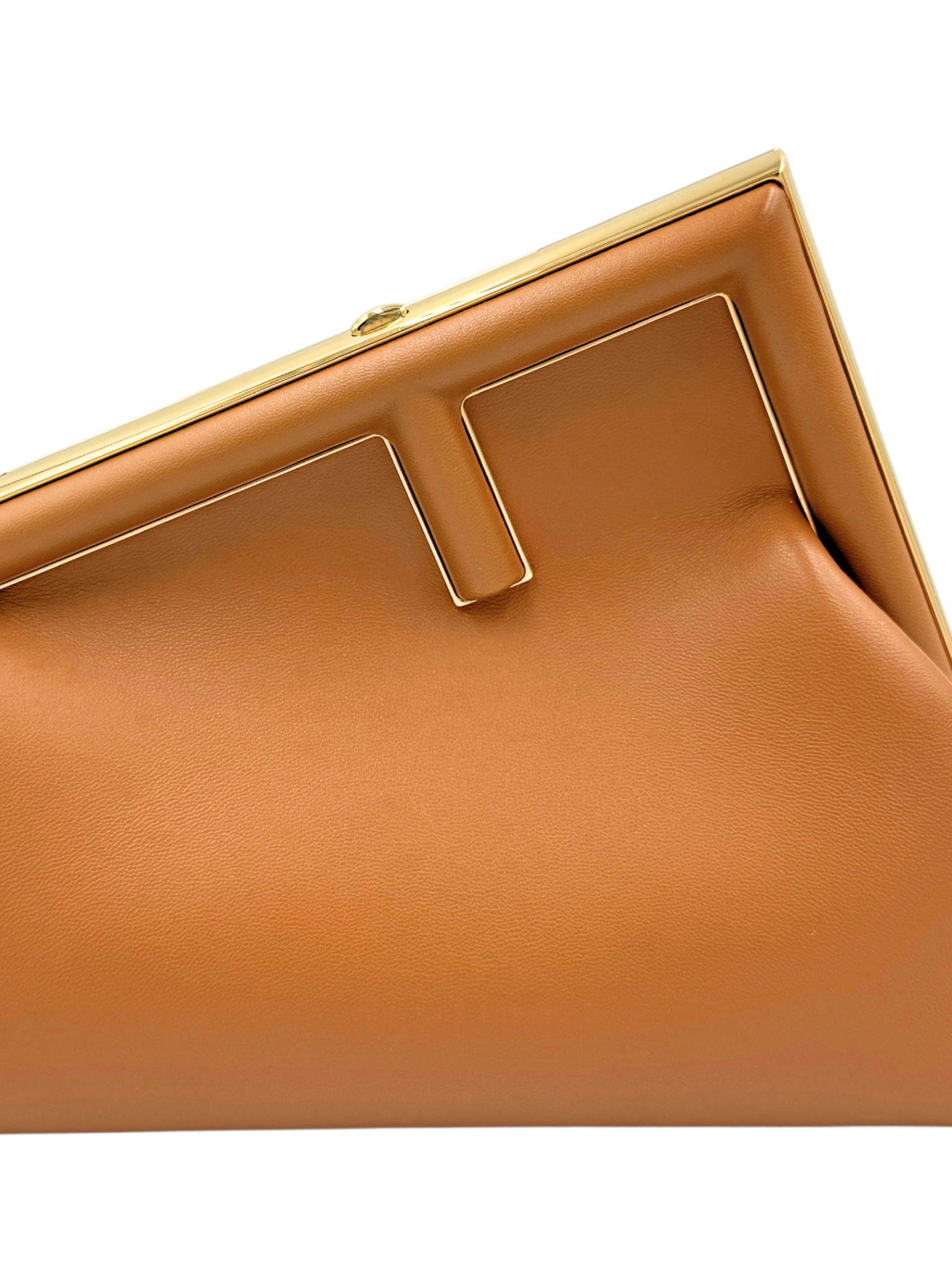 Small First Shoulder Bag Clutch in Caramel Leather