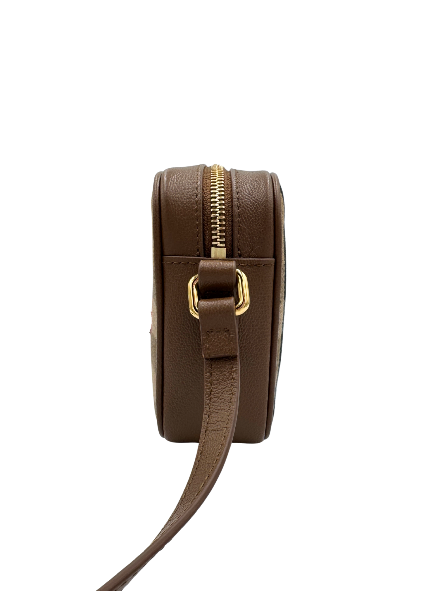 Crossbody Camera Bag in House Check Canvas & Tan Leather