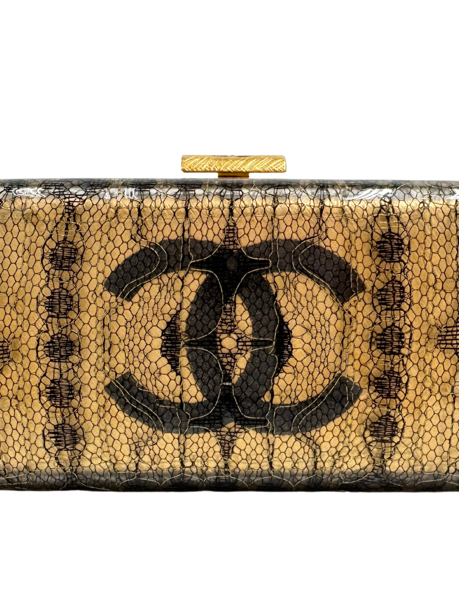 Lace CC Minaudiere in Gold & Black Acrylic Plexiglass