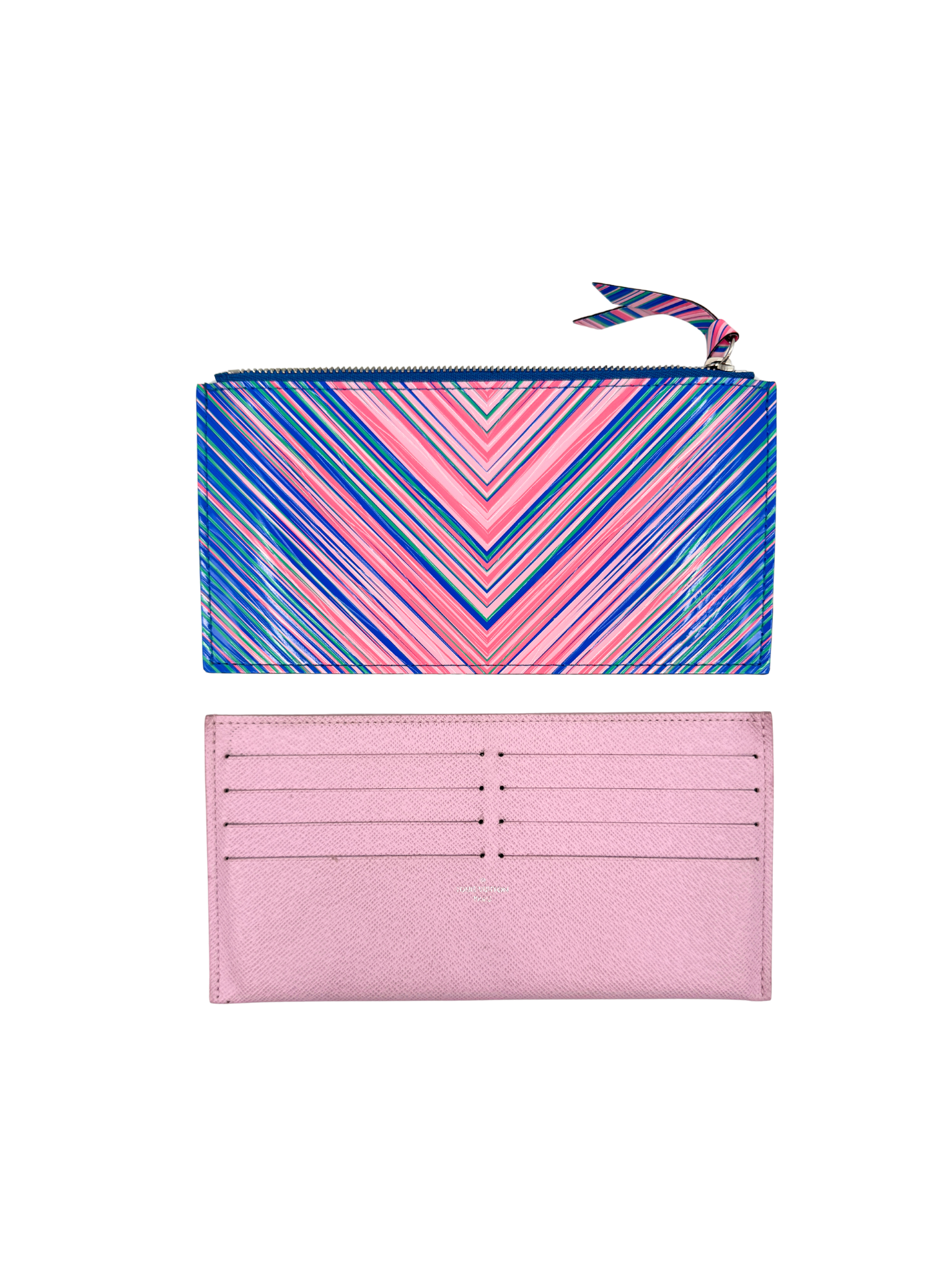 Tropical Felicie Shoulder Bag Pochette with 2 Removable Card Holder Wallet Inserts in Blue/Pink Multicolor Epi Leather (Copy)