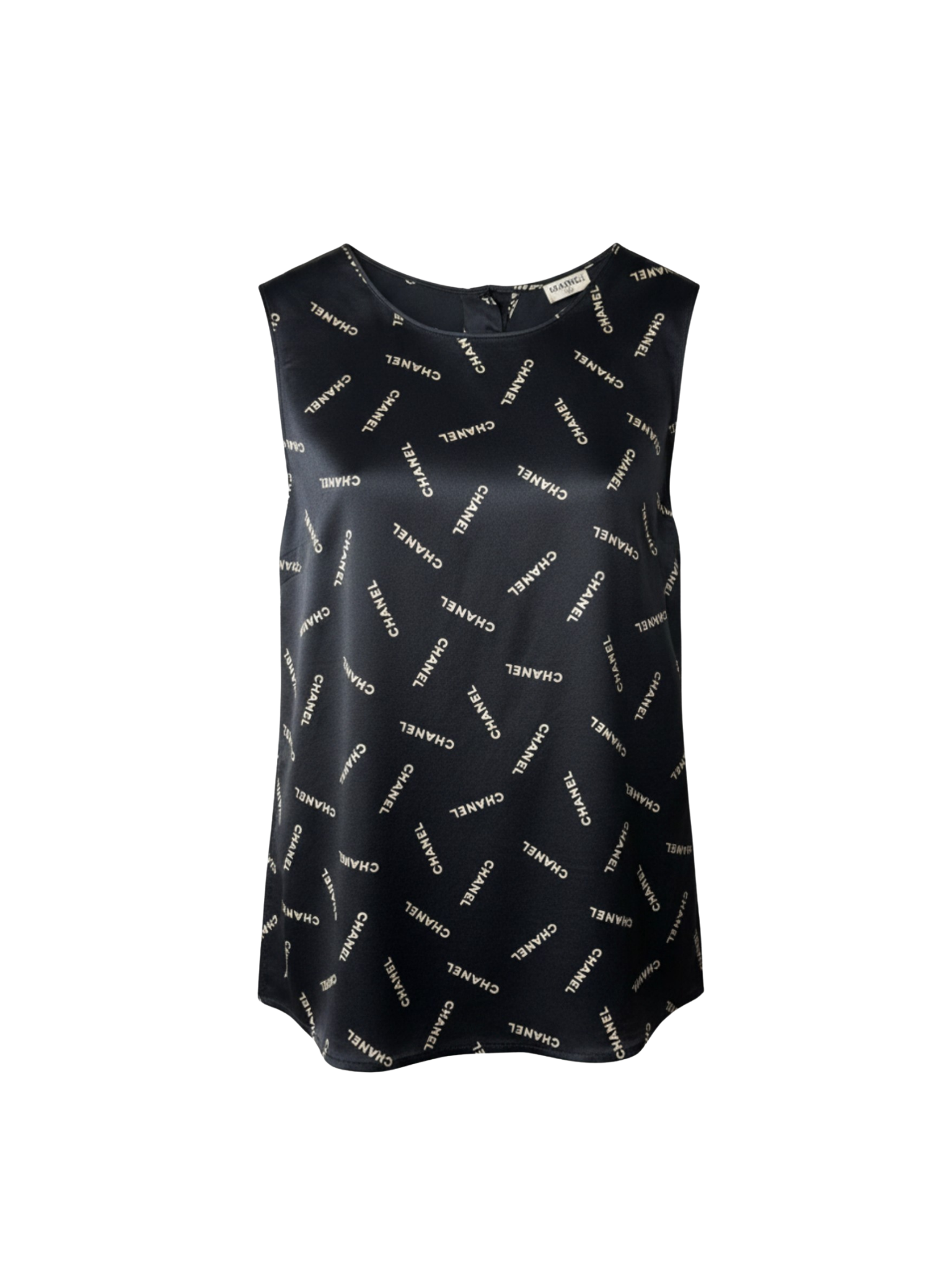 Size L - XL Vintage Logo Printed Sleeveless Tank Top in Black and White Silk