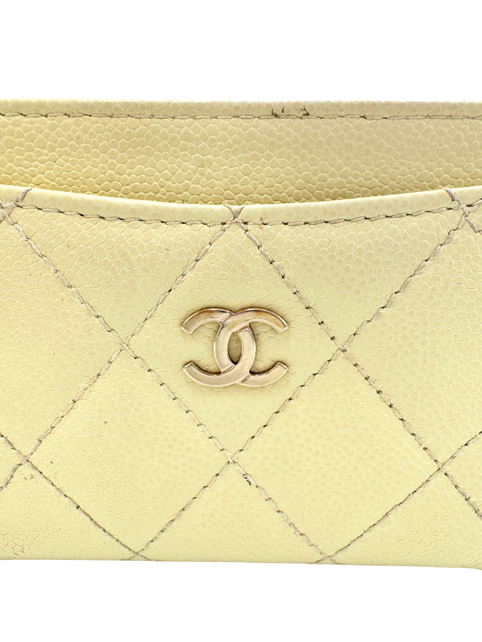 Quilted Classic CC Card Holder Wallet in Light Yellow Caviar Leather