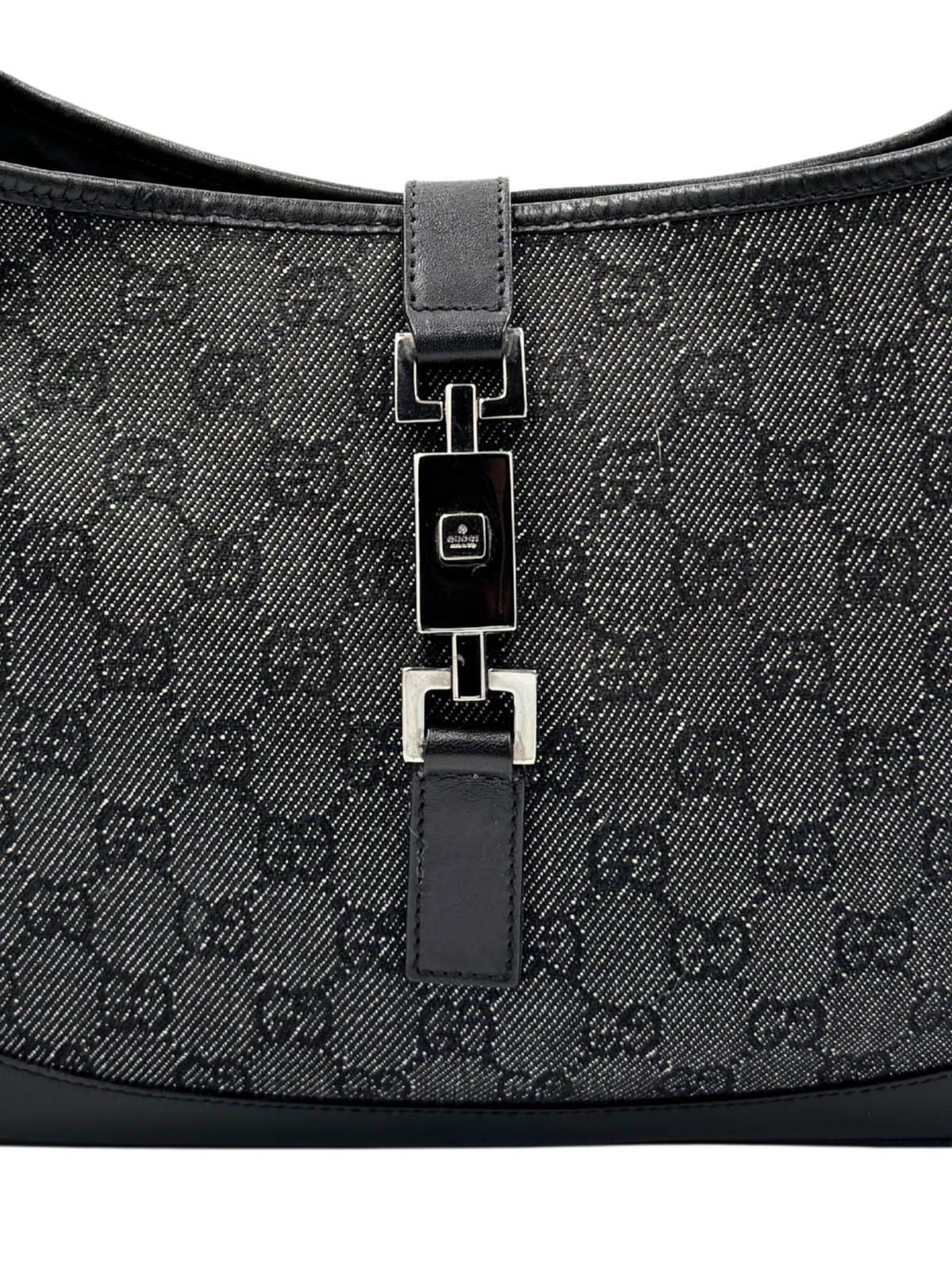 Vintage Tom Ford Era Jackie Logo Shoulder Bag in Black Monogram GG Supreme Canvas