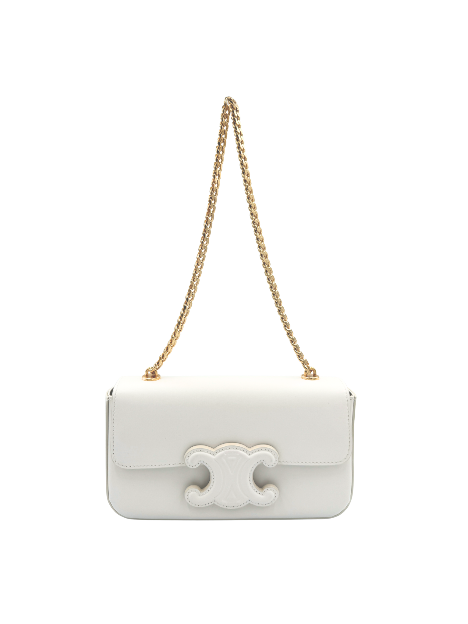 Triomphe Claude Chain Shoulder Bag in White Leather