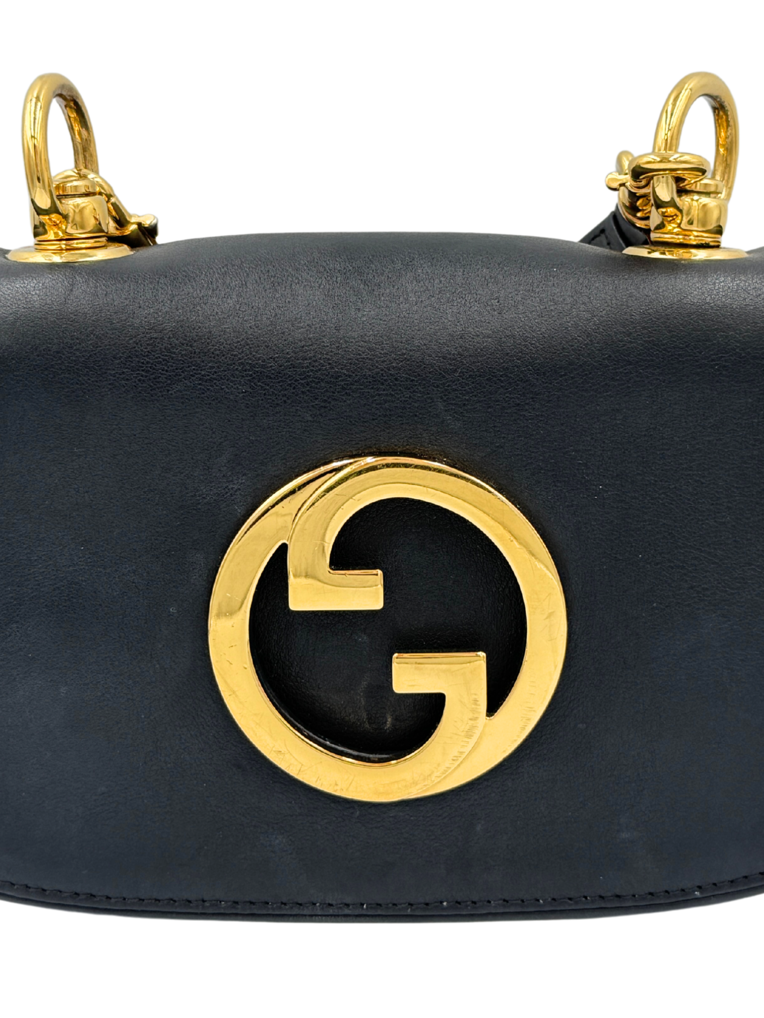 Small Blondie GG Logo Shoulder Bag with Canvas Strap in Black Leather