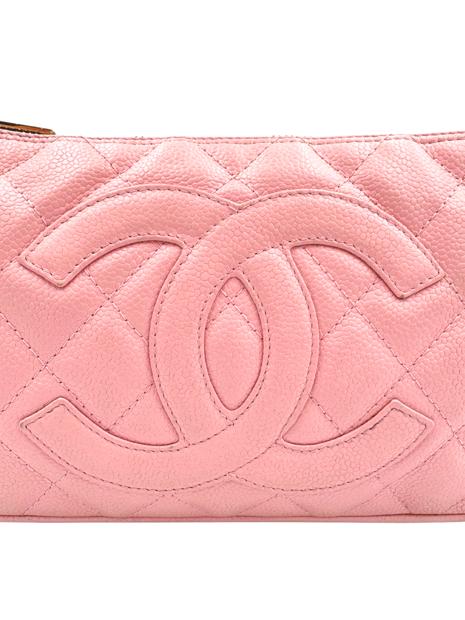 Vintage Karl Lagerfeld Era 2004 Classic CC Quilted Timeless Shoulder Bag Pochette in Pink Caviar Leather