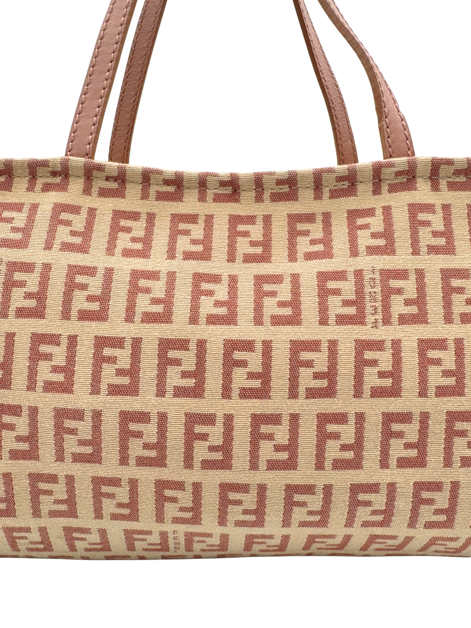 Fendi FF Monogram East-West Bauletto Bag in Pink and Ivory Canvas