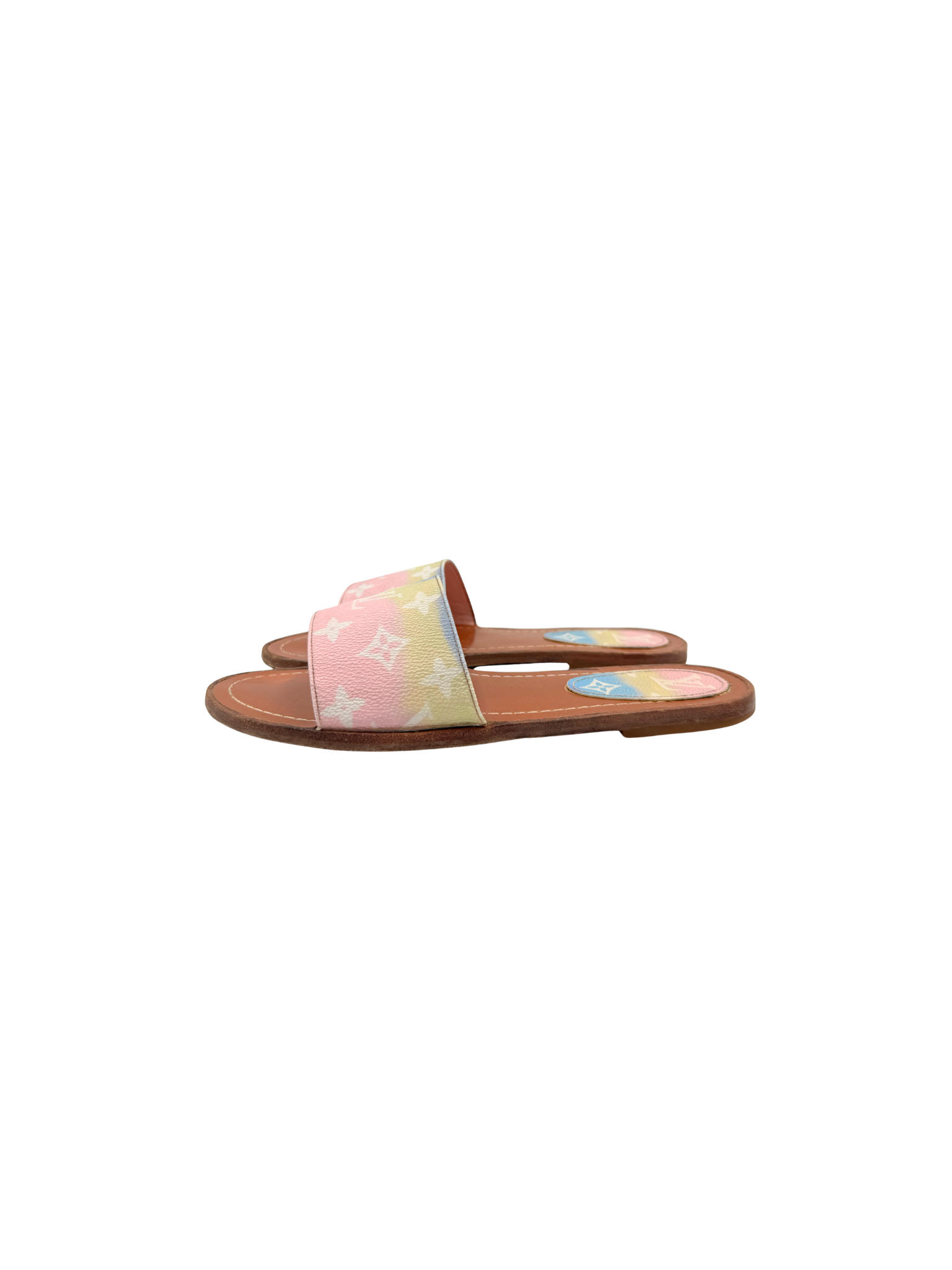 Size 38 Special Edition Monogram Escale Lock It Flat Mule Slide Sandals in Pastel Multicolor Coated Canvas