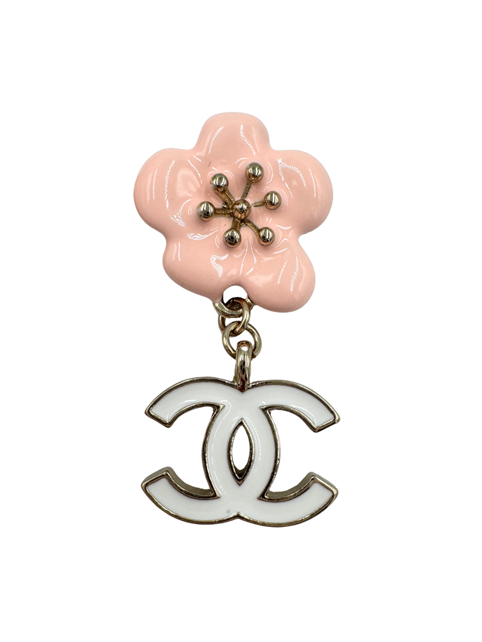 2023 Camellia Flower CC Drop Earrings in Silver Hardware