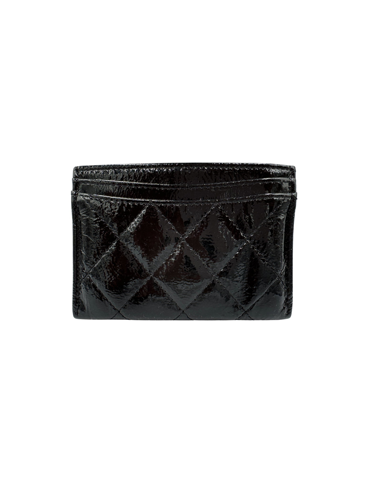 Classic Quilted CC Card Holder Wallet in Black Patent Leather