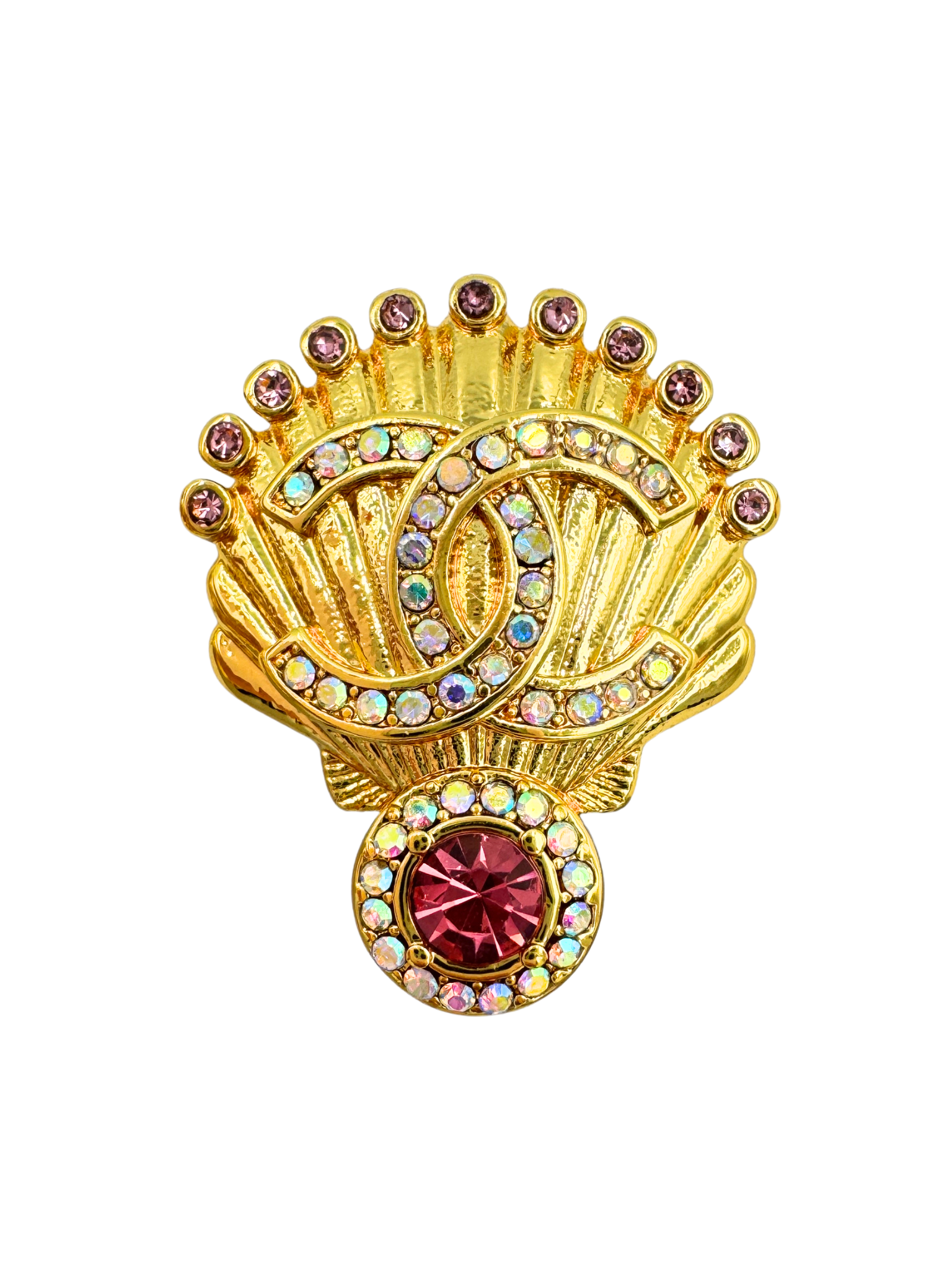 2023 Crystal-Embellished CC Shell Stud Earrings in Golden Hardware