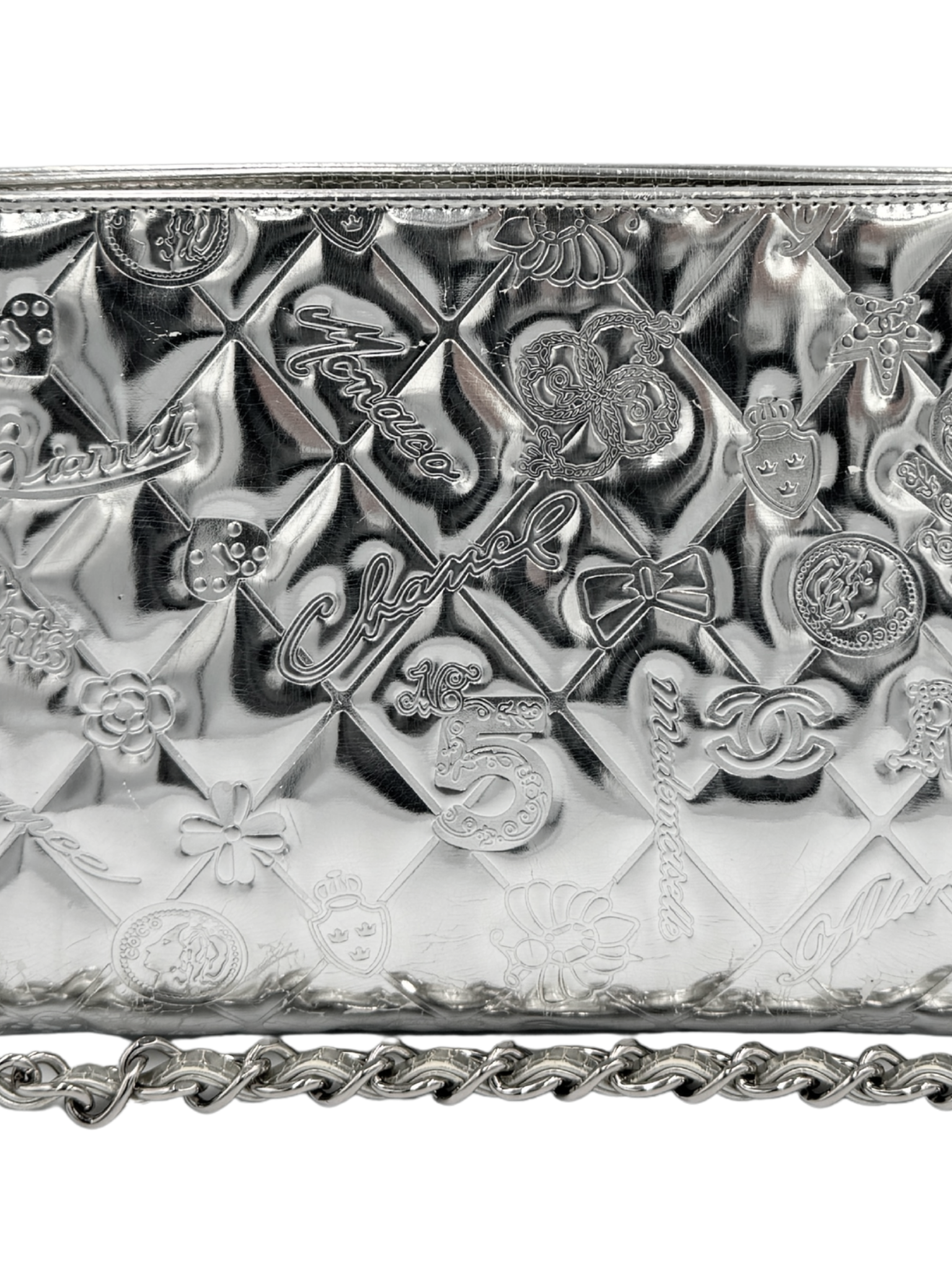 Vintage Lucky Symbols Shoulder Bag in Silver Leather