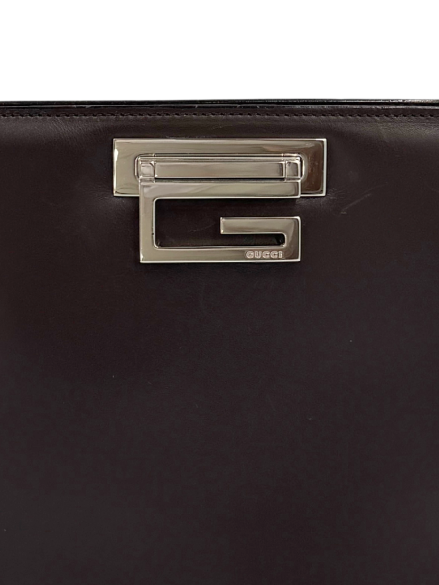 Vintage Tom Ford Era Structured G Logo Shoulder Bag in Espresso Brown Smooth Leather