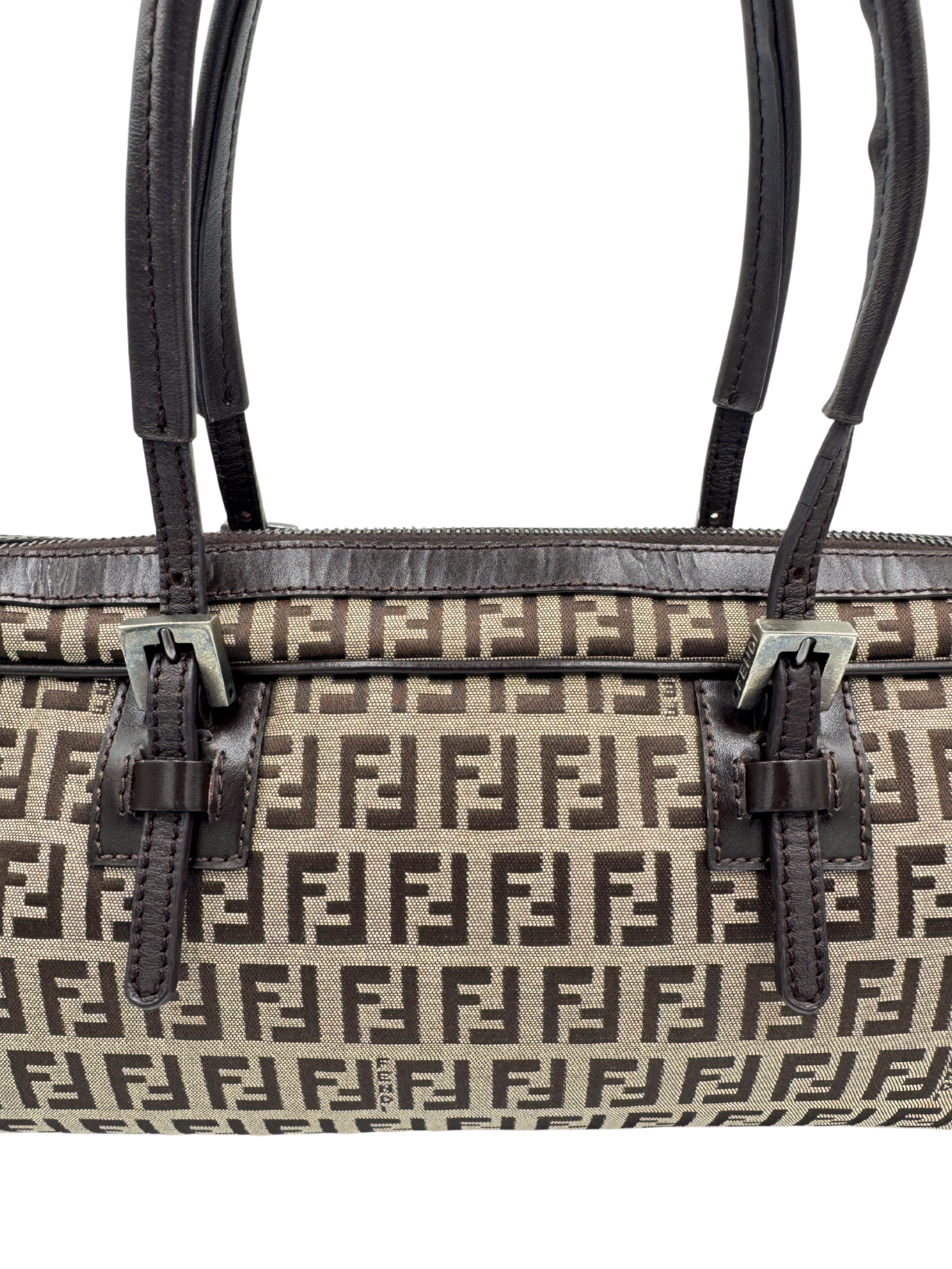 Vintage FF Zucchino Bauletto Shoulder Bag in Brown Monogram Logo Jacquard Fabric