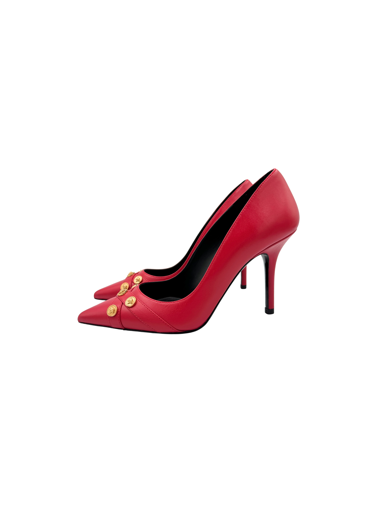 Size 37 La Medusa Medallion Pointed Toe Pumps in Red Leather