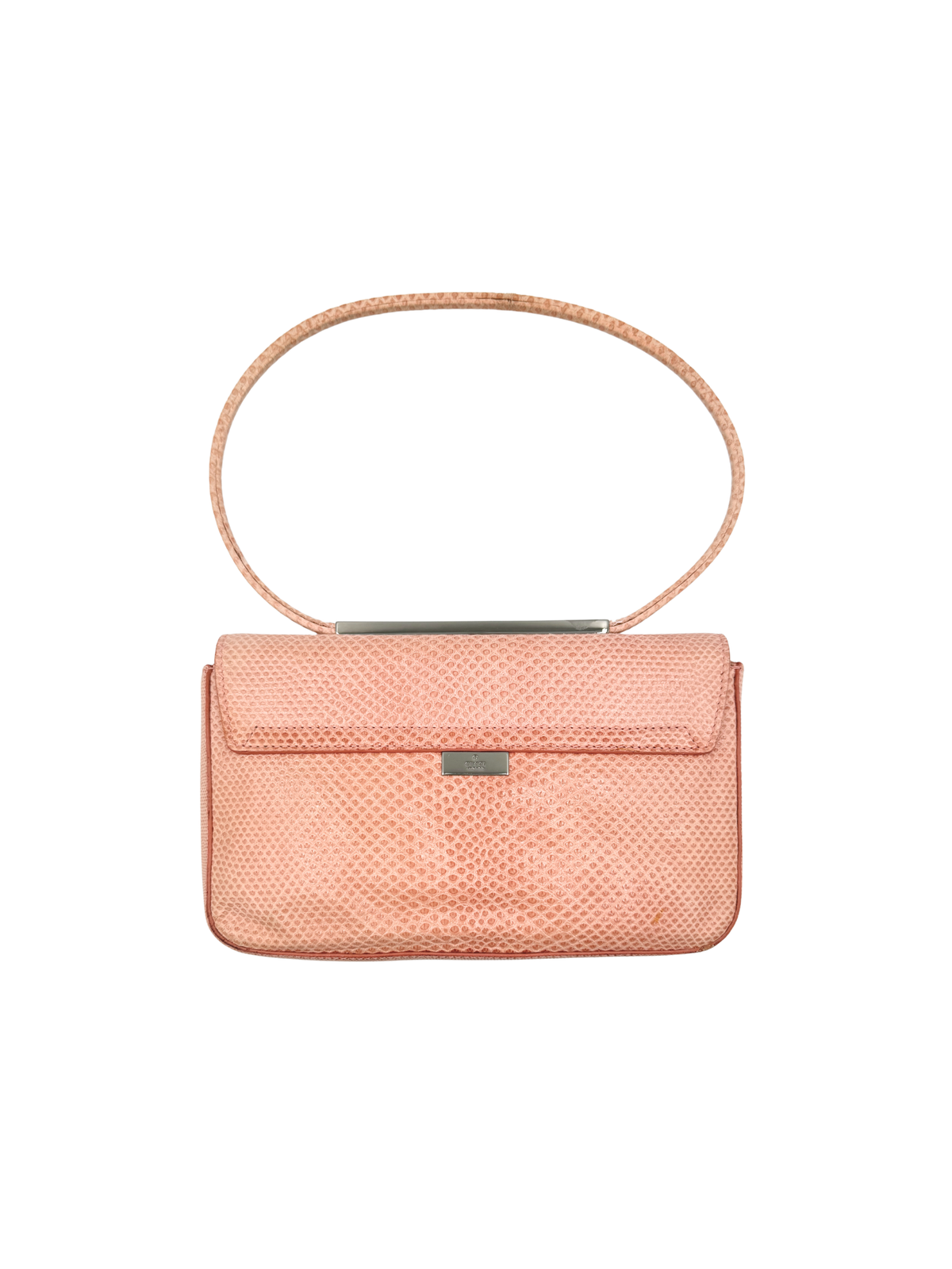 Vintage Tom Ford Era Lizard Metal Bar Shoulder Bag in Blush Pink Lizard