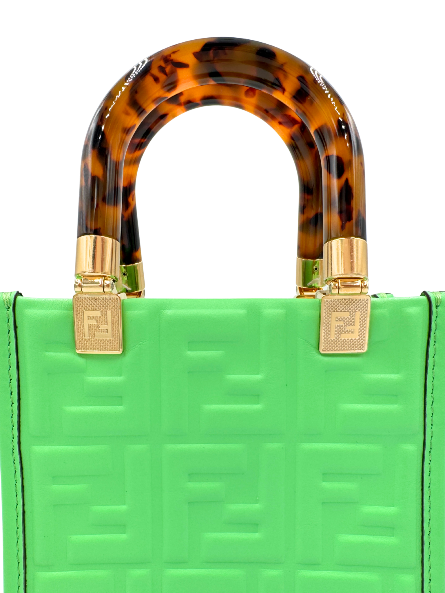 FF Mini Sunshine Shopping Tote Bag with Top Handle in Green Leather