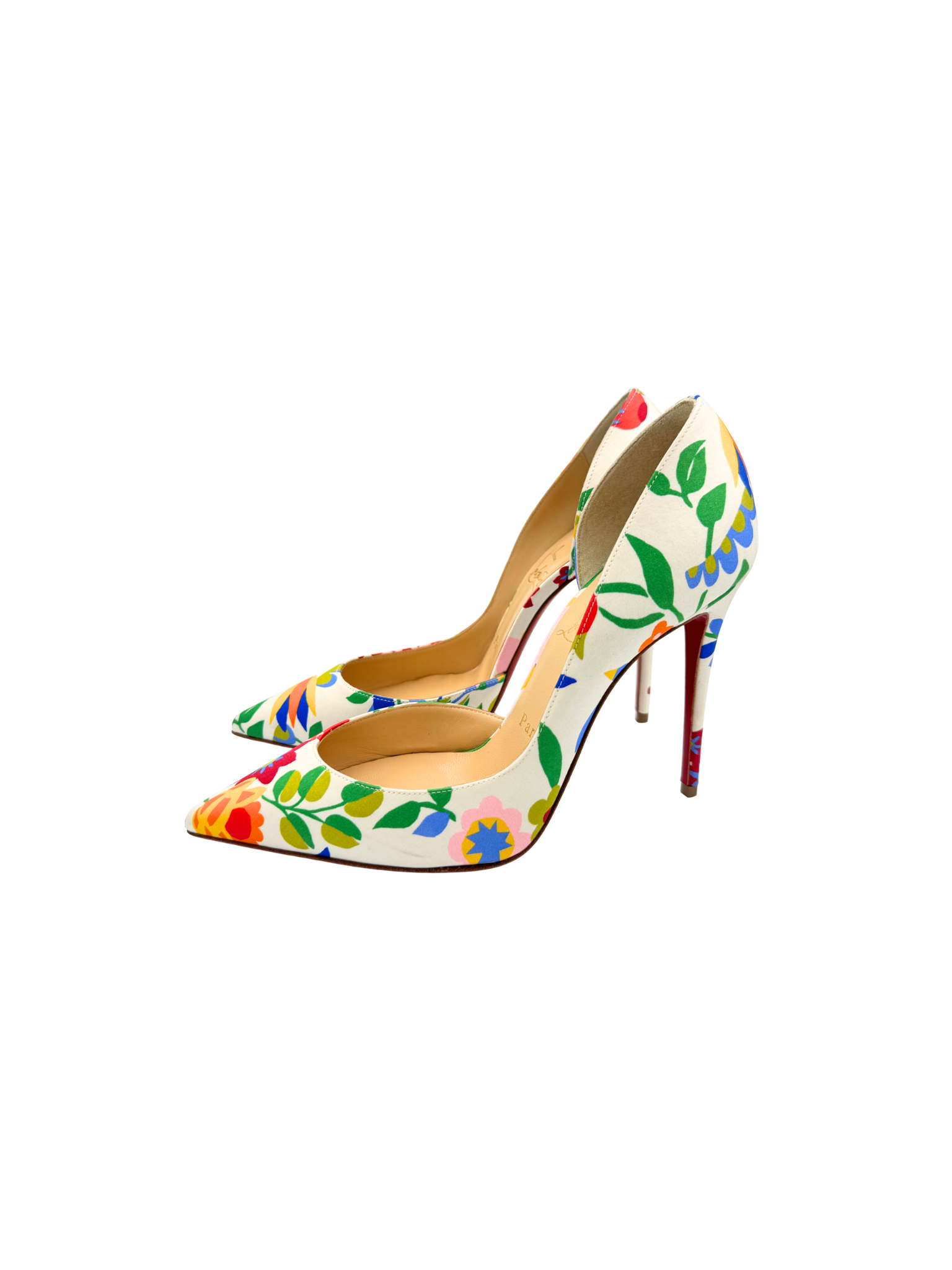 Size 38 Iriza 100 mm Pointed Toe D'orsay Pumps in Floral Satin
