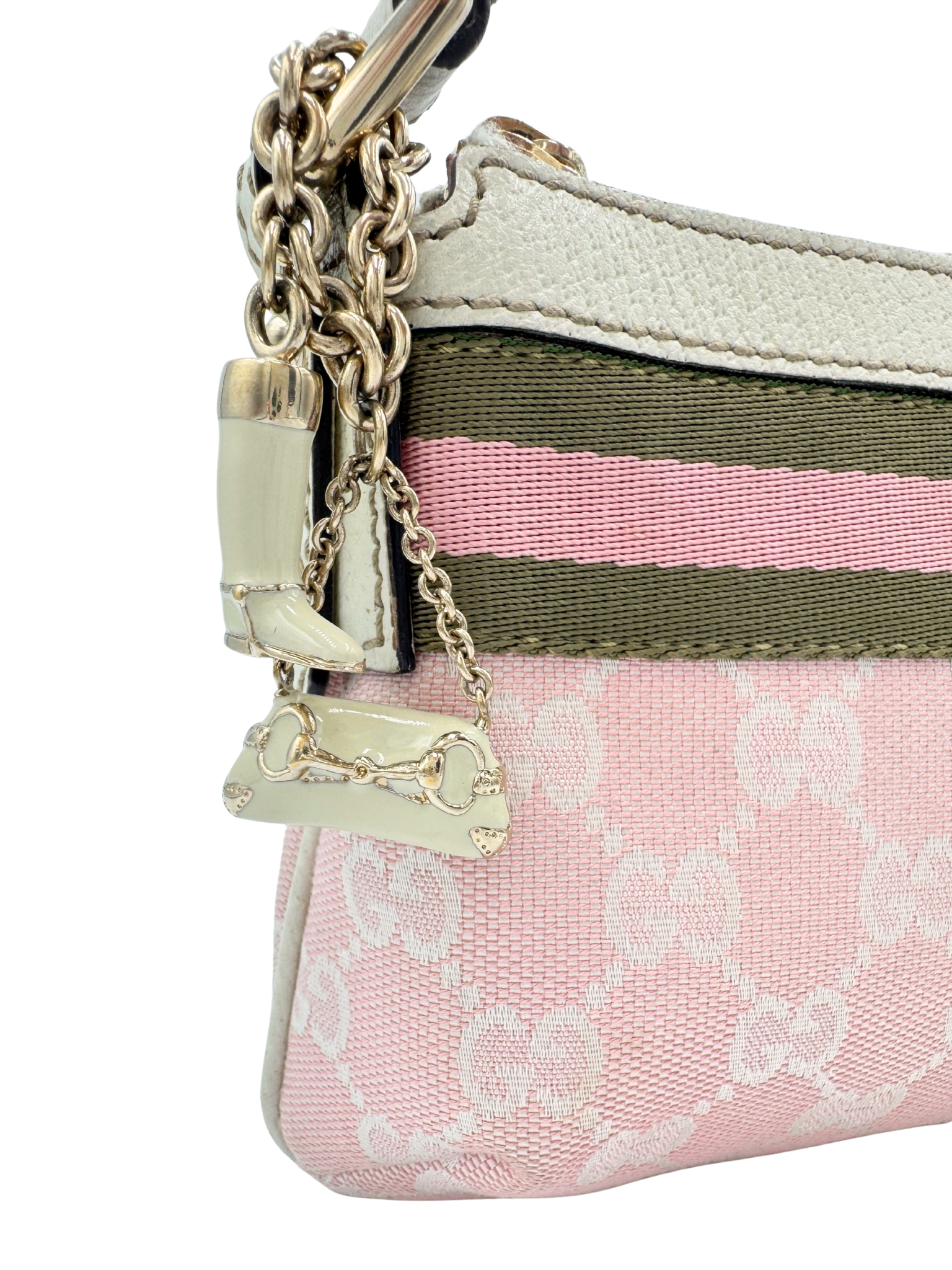 Pochette Shoulder Bag with Charms in Pink Monogram GG Logo Canvas