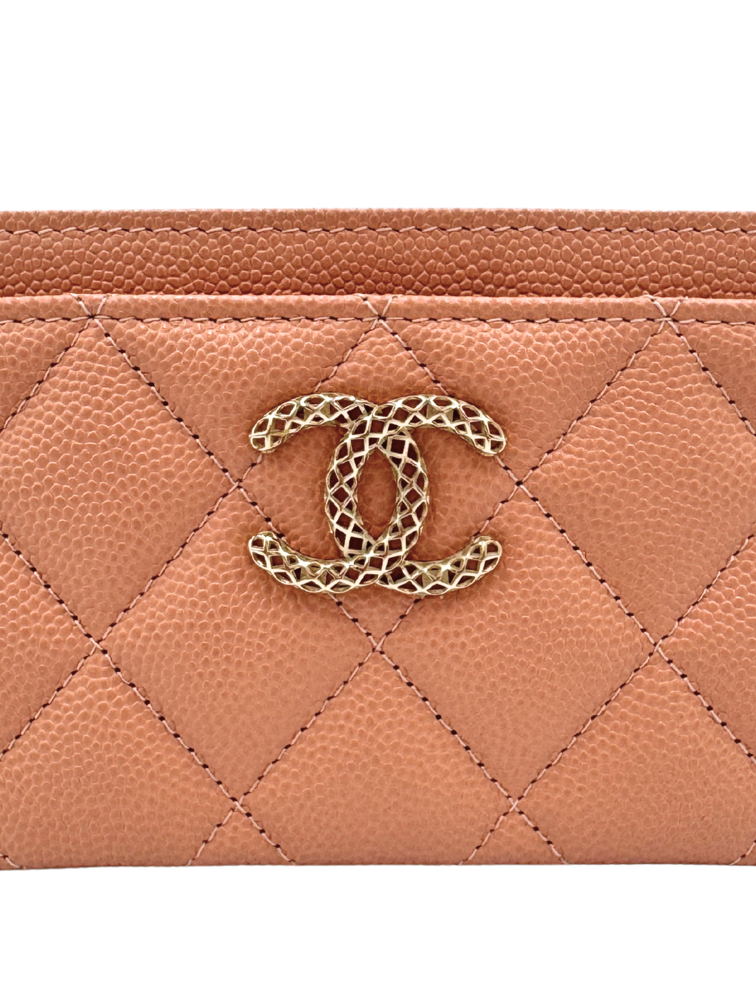 Quilted Classic CC Card Holder Wallet in Blush Nude Caviar Leather
