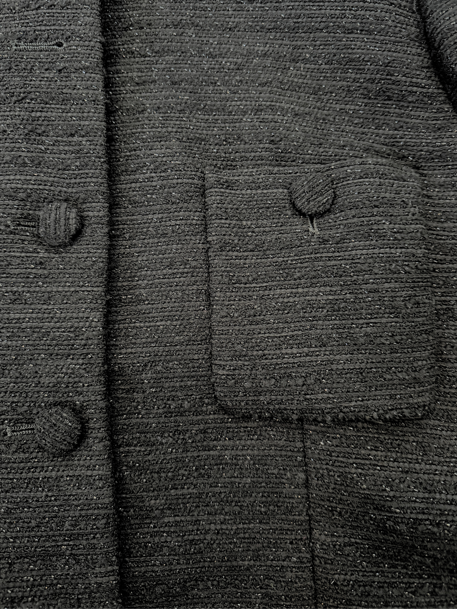 Size IT 48 Blazer Jacket with Lambswool Cuffs in Black Bouclé Tweed with Metallic Accents