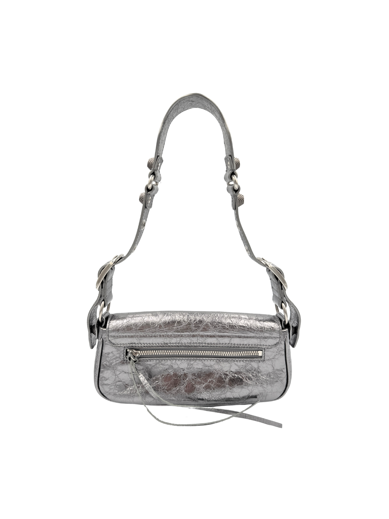 Metallic Small Le Cagole Sling City Shoulder Bag in Aged Silver Pewter Leather