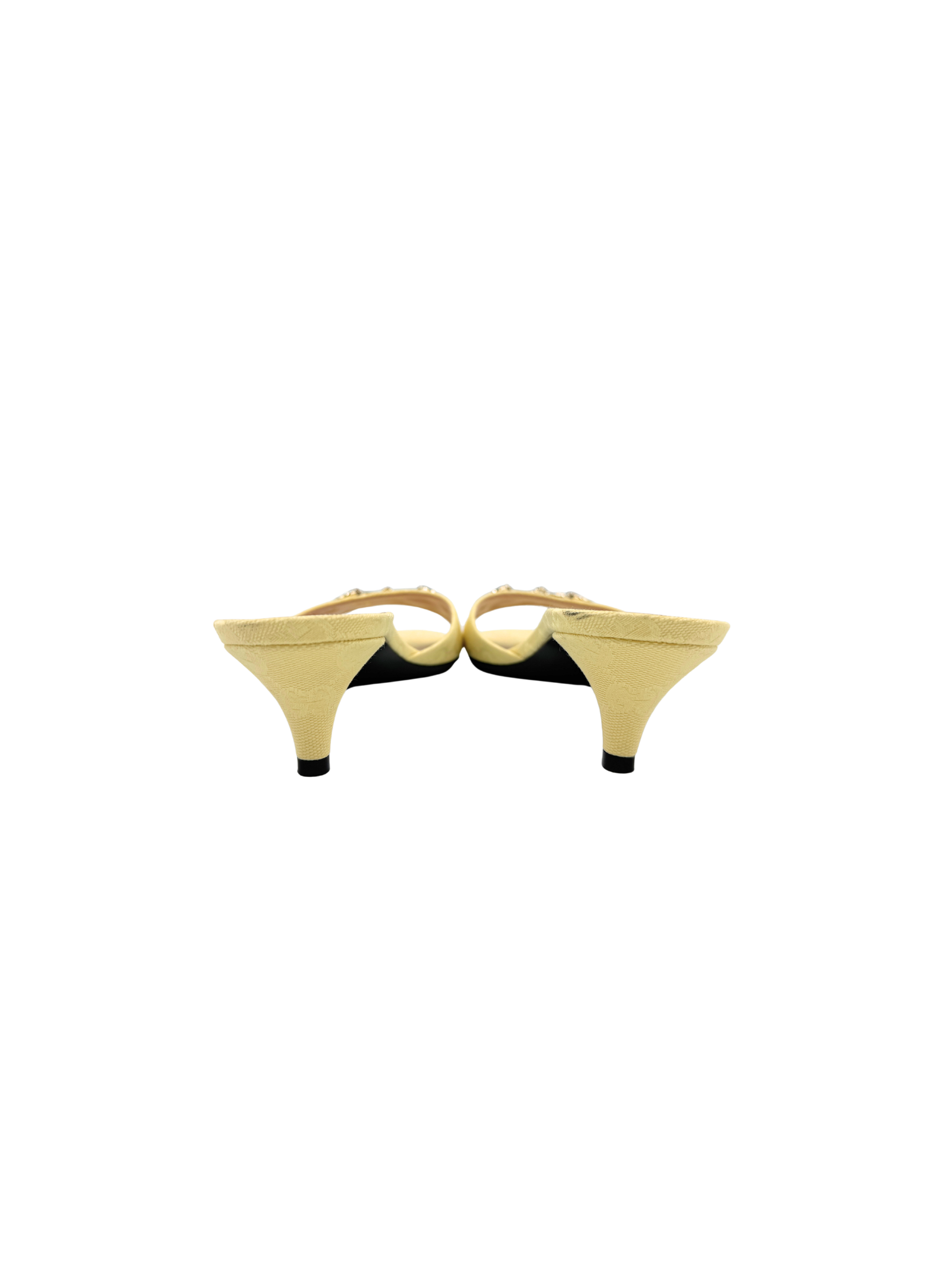 Size 38 Open-Toe Horsebit Mule Sandals in Yellow Monogram GG Supreme Canvas