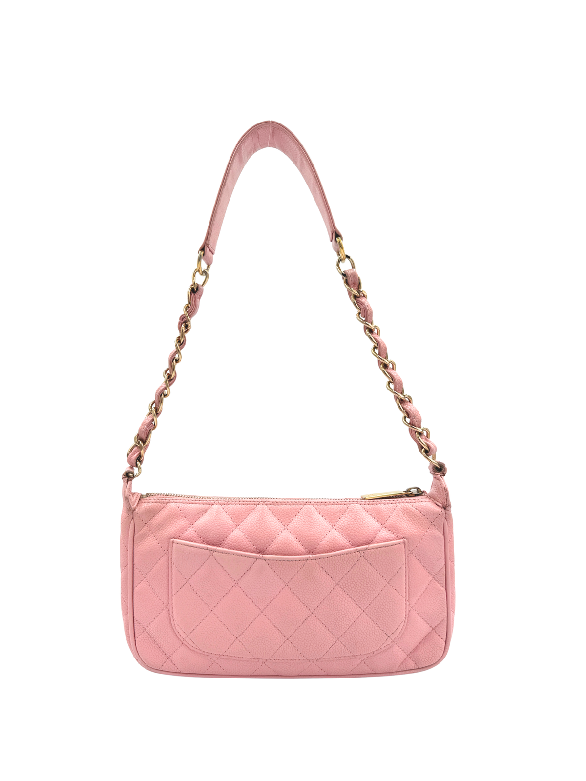 Vintage Karl Lagerfeld Era 2004 Classic CC Quilted Timeless Shoulder Bag Pochette in Pink Caviar Leather