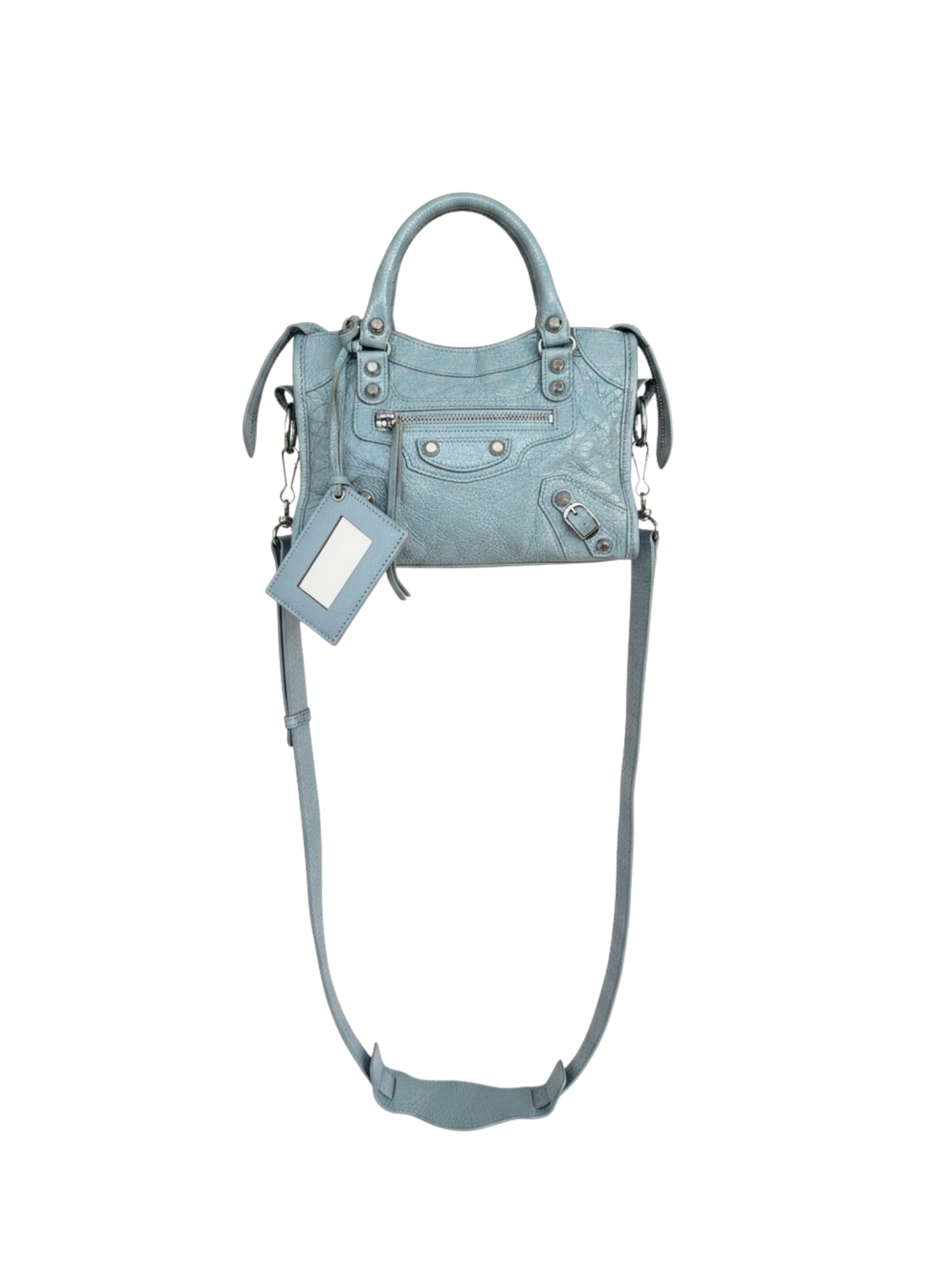 Classic Mini City Shoulder Bag in Blue Agneau Lambskin Leather