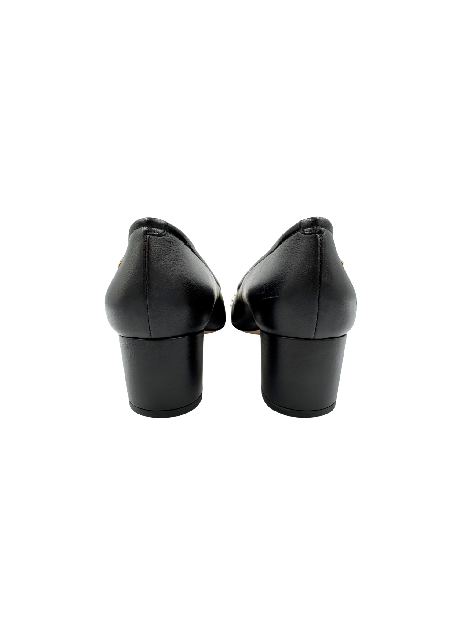 Size 39 2020 Pearl-Embellished CC Cap-Toe Pumps in Black Leather