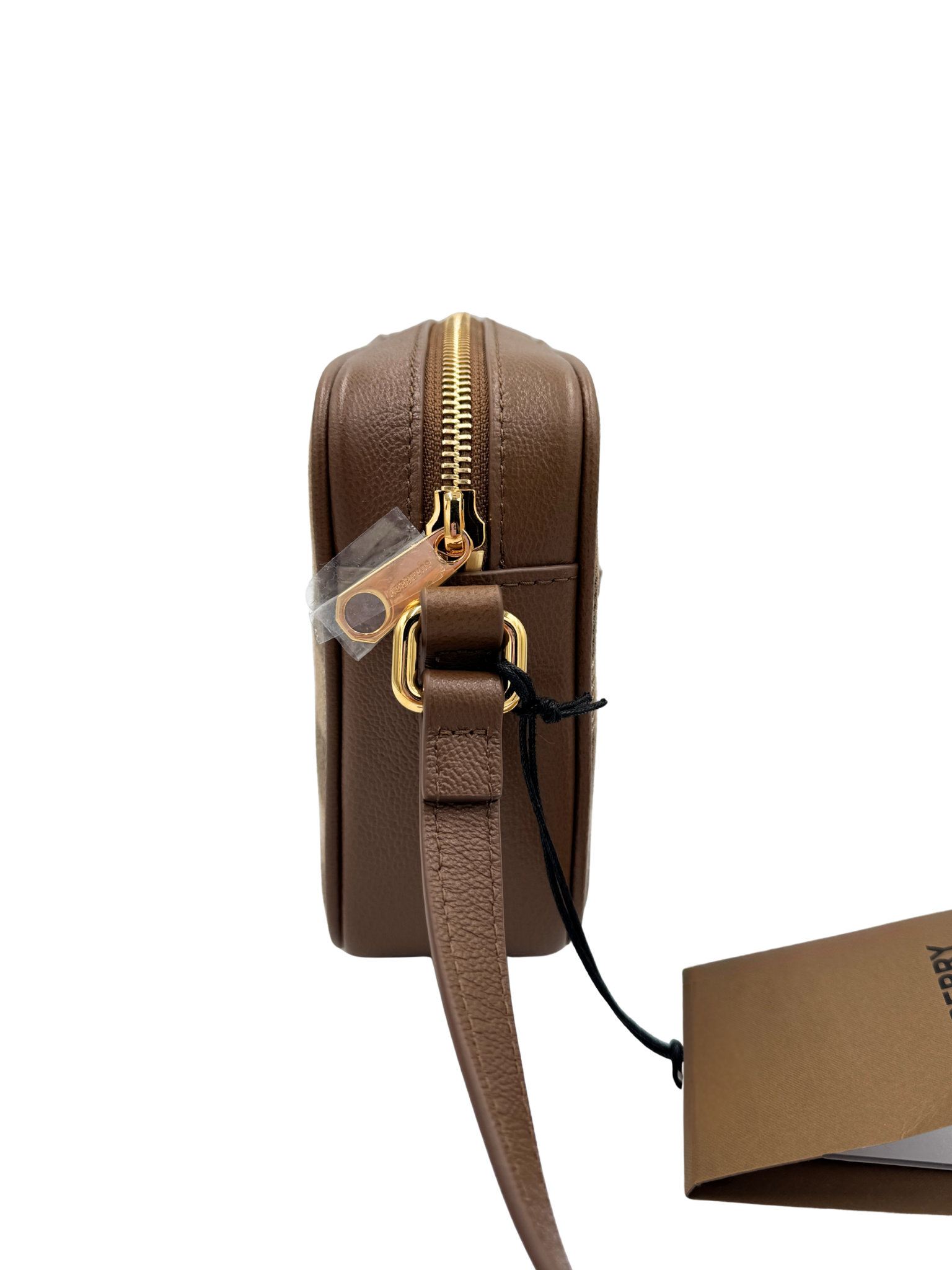 Crossbody Camera Bag in House Check Canvas & Tan Leather