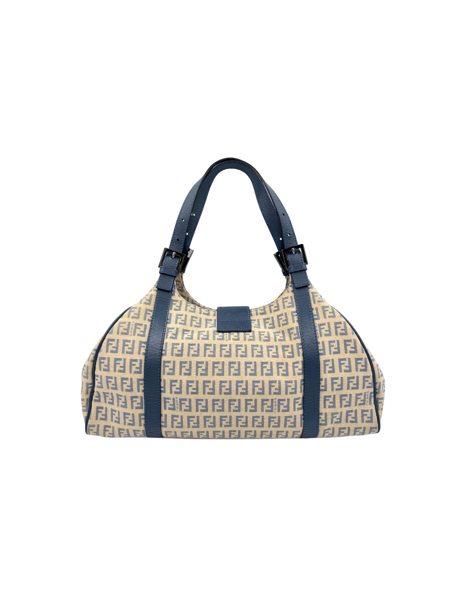 Vintage FF Zucchino Monogram Trapezoid Shoulder Bag in Ivory and Navy Canvas