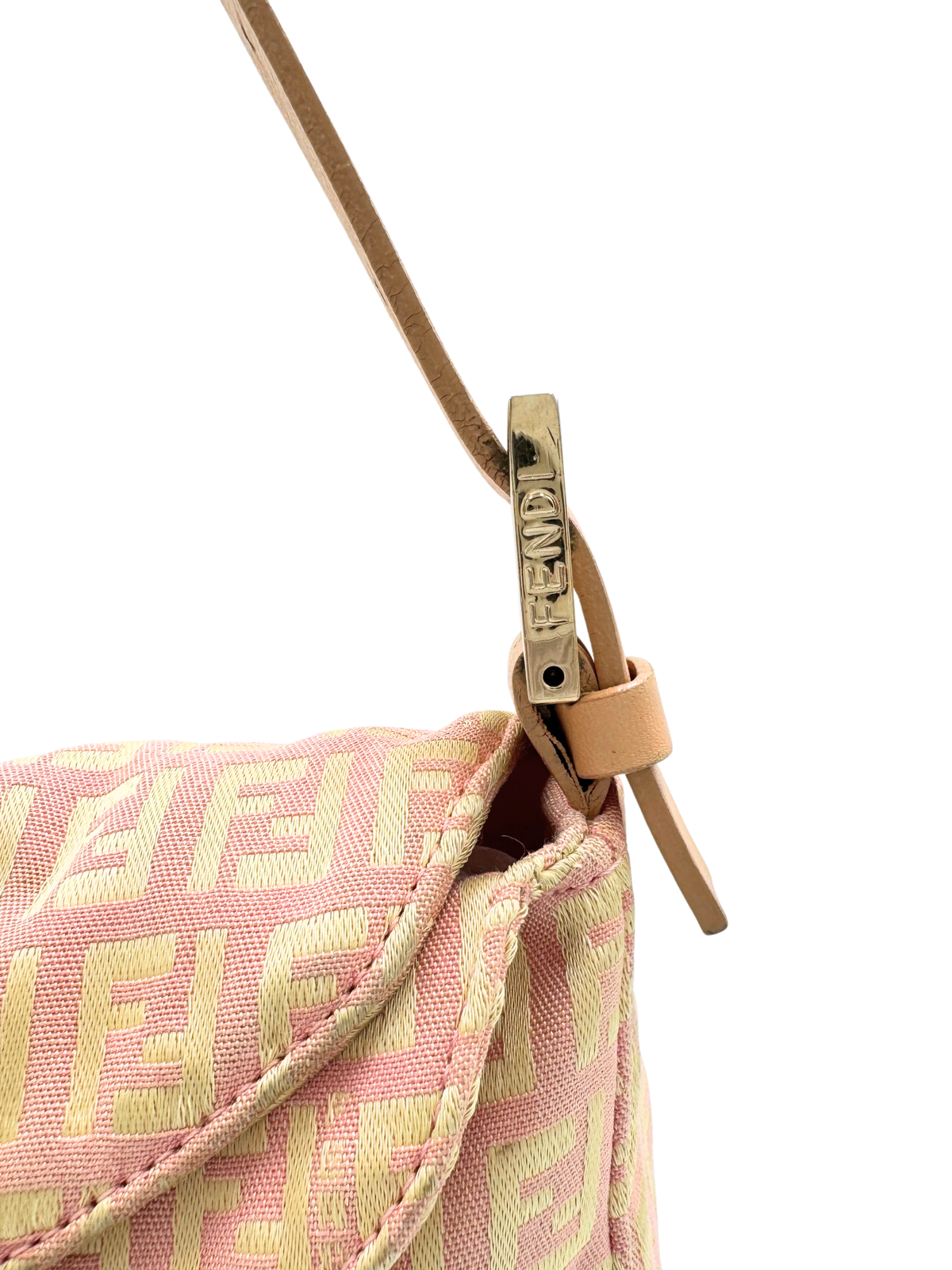 Vintage Zucchino FF Baguette Shoulder Bag in Pink and Ivory Monogram Canvas