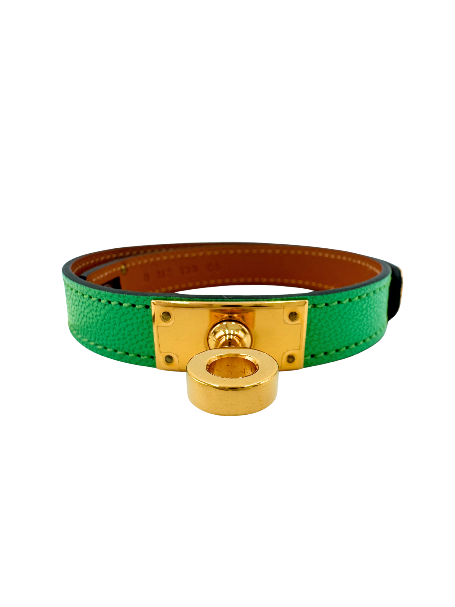 Size T2 Kelly Double Tour Bracelet in Vert Comics Chevre Chamkila Goatskin Leather