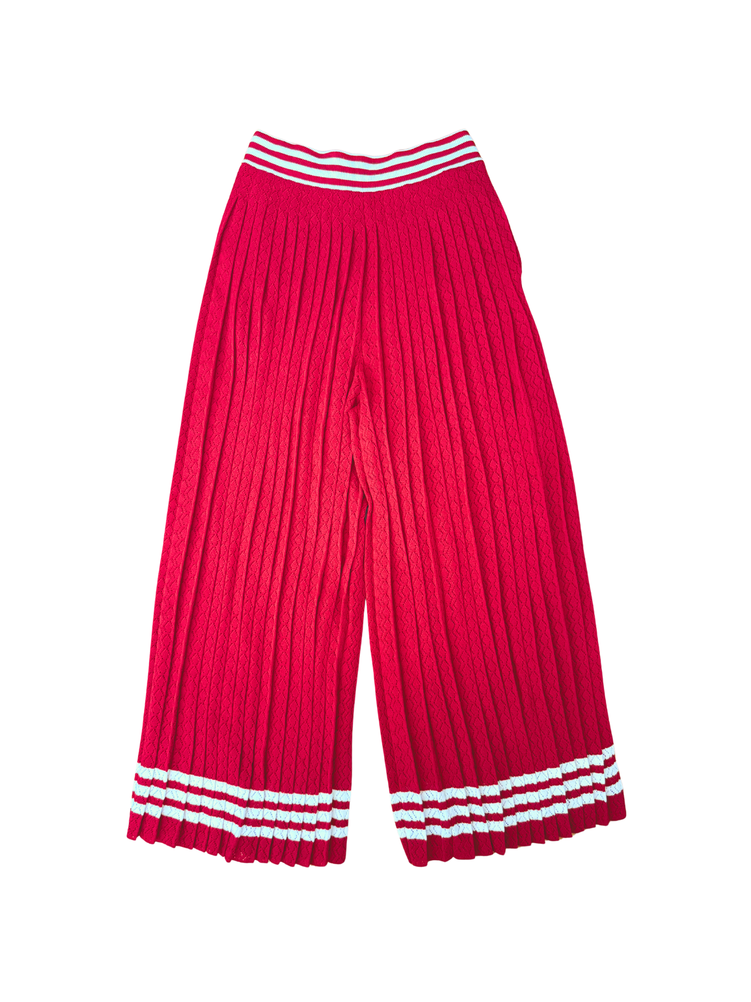 Size L Gucci x Adidas Chevron Pleated Wide Leg Culottes Pants in Red Knit Fabric