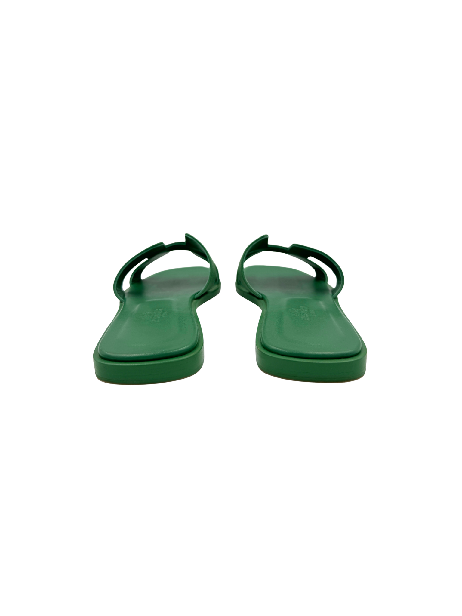 Size 37 Classic Oran Flat Slide Sandals in Vert Vertigo Green Epsom Leather