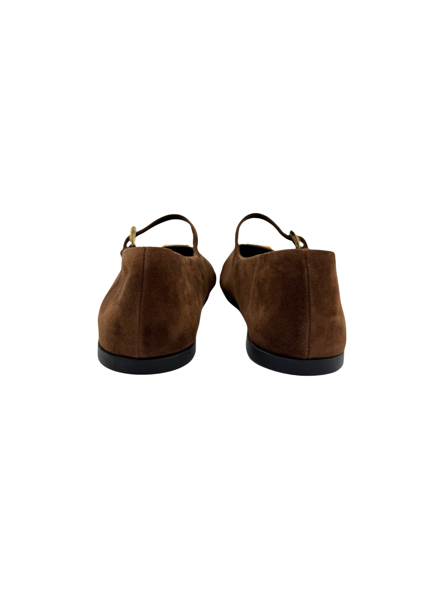 Size 37 Mary Jane Ballet Flats with Triangle Logo Plate in Brown Suede