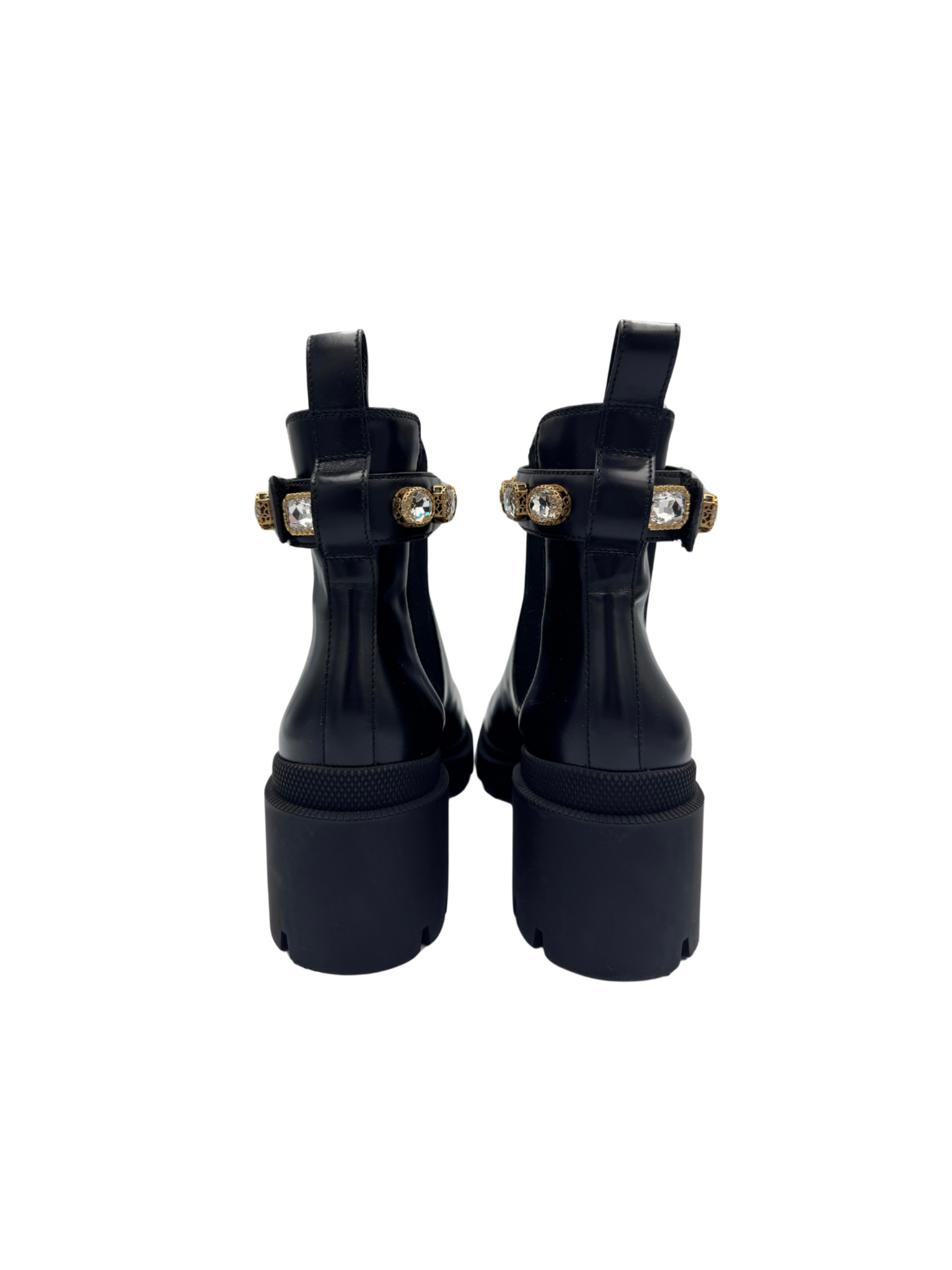 Size 39.5 Trip Crystal-Embellished GG Chelsea Boots in Black Leather